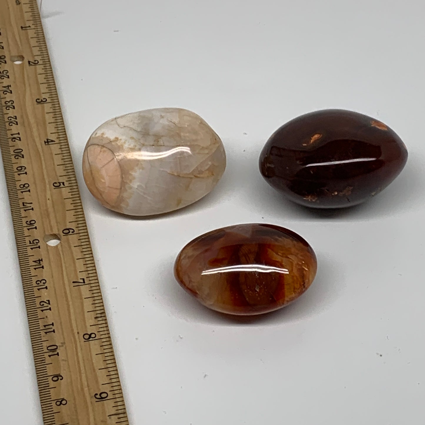 242g, 2"-2.1", 3pcs, Red Carnelian Palm-Stone Gem Crystal Polished, B37600