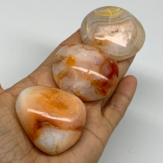 227.2g, 2"-2", 3pcs, Red Carnelian Palm-Stone Gem Crystal Polished, B37601
