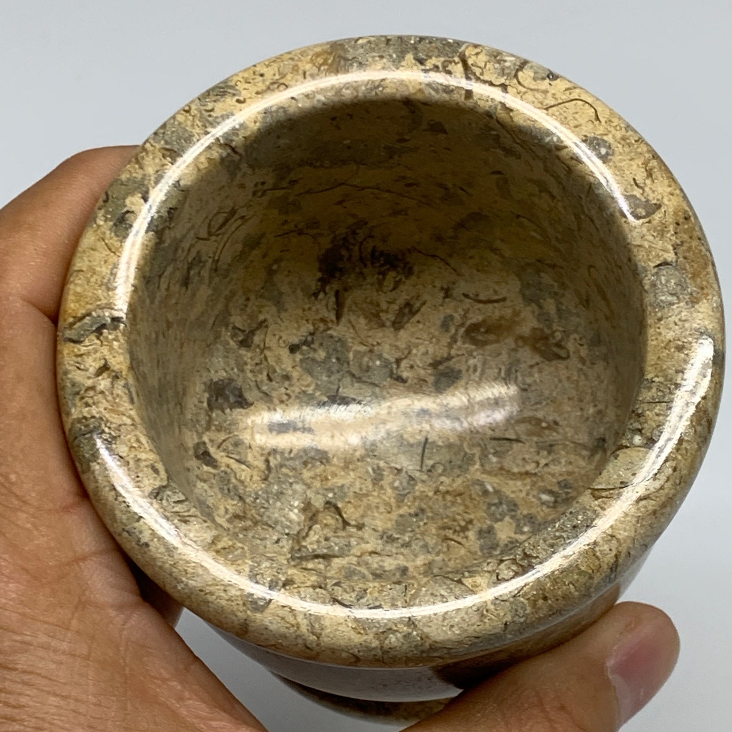 1.19 lbs,  3"x3", Natural Brown Fossils Crystal Pestle and Mortar Handmade, B325