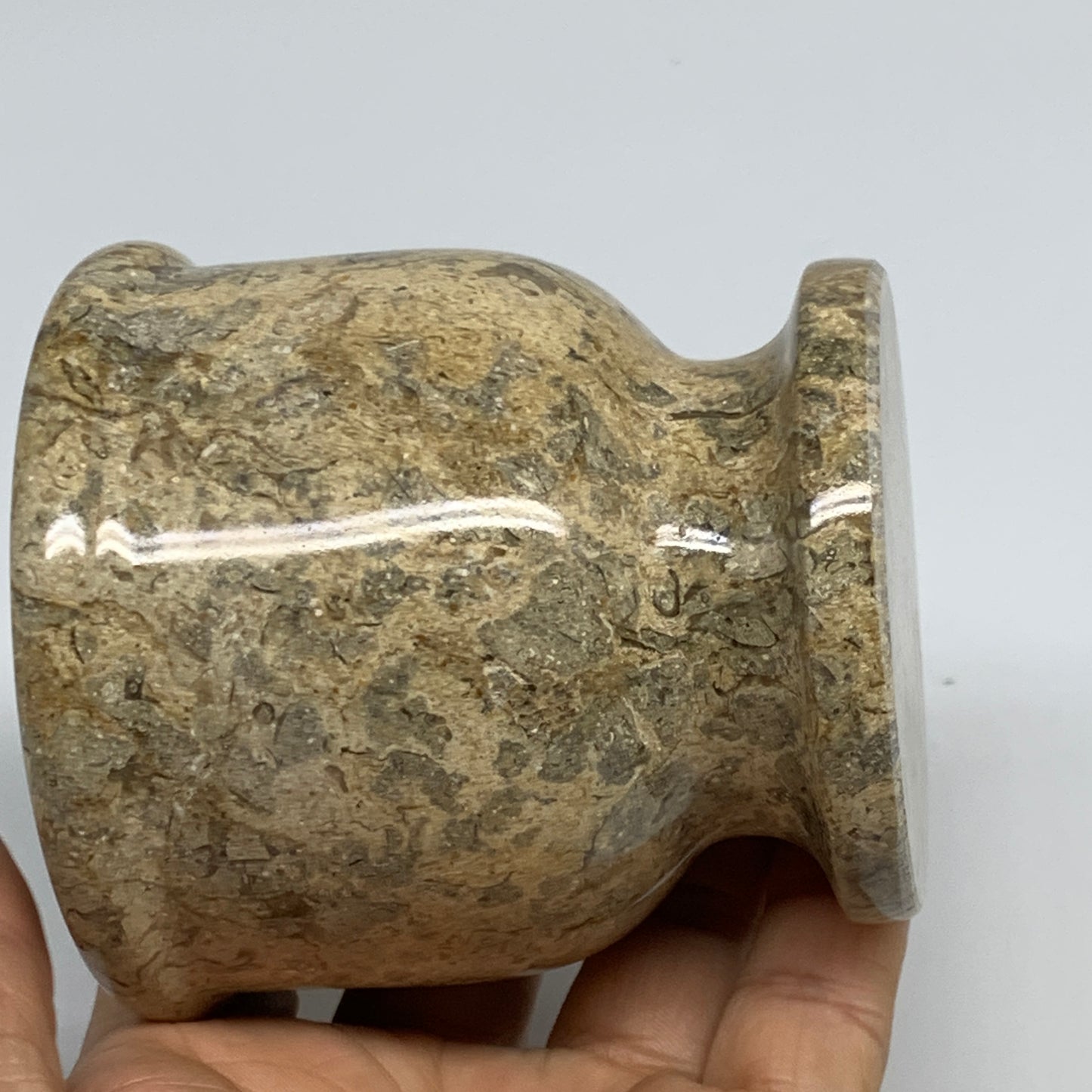 1.19 lbs,  3"x3", Natural Brown Fossils Crystal Pestle and Mortar Handmade, B325