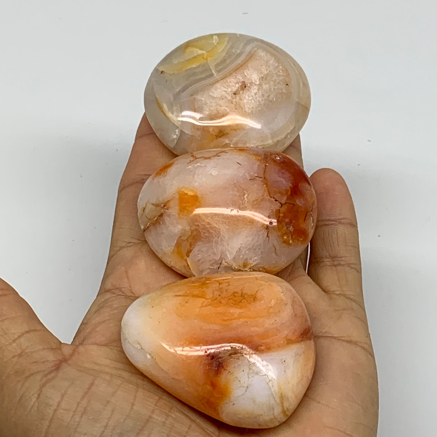 227.2g, 2"-2", 3pcs, Red Carnelian Palm-Stone Gem Crystal Polished, B37601