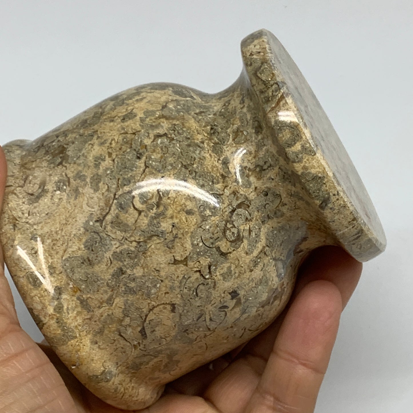 1.19 lbs,  3"x3", Natural Brown Fossils Crystal Pestle and Mortar Handmade, B325