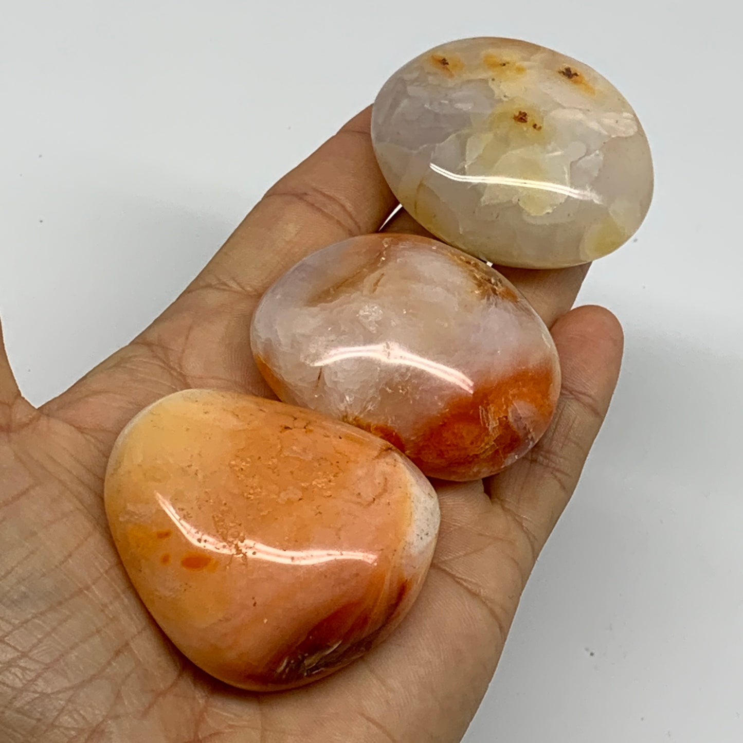 227.2g, 2"-2", 3pcs, Red Carnelian Palm-Stone Gem Crystal Polished, B37601