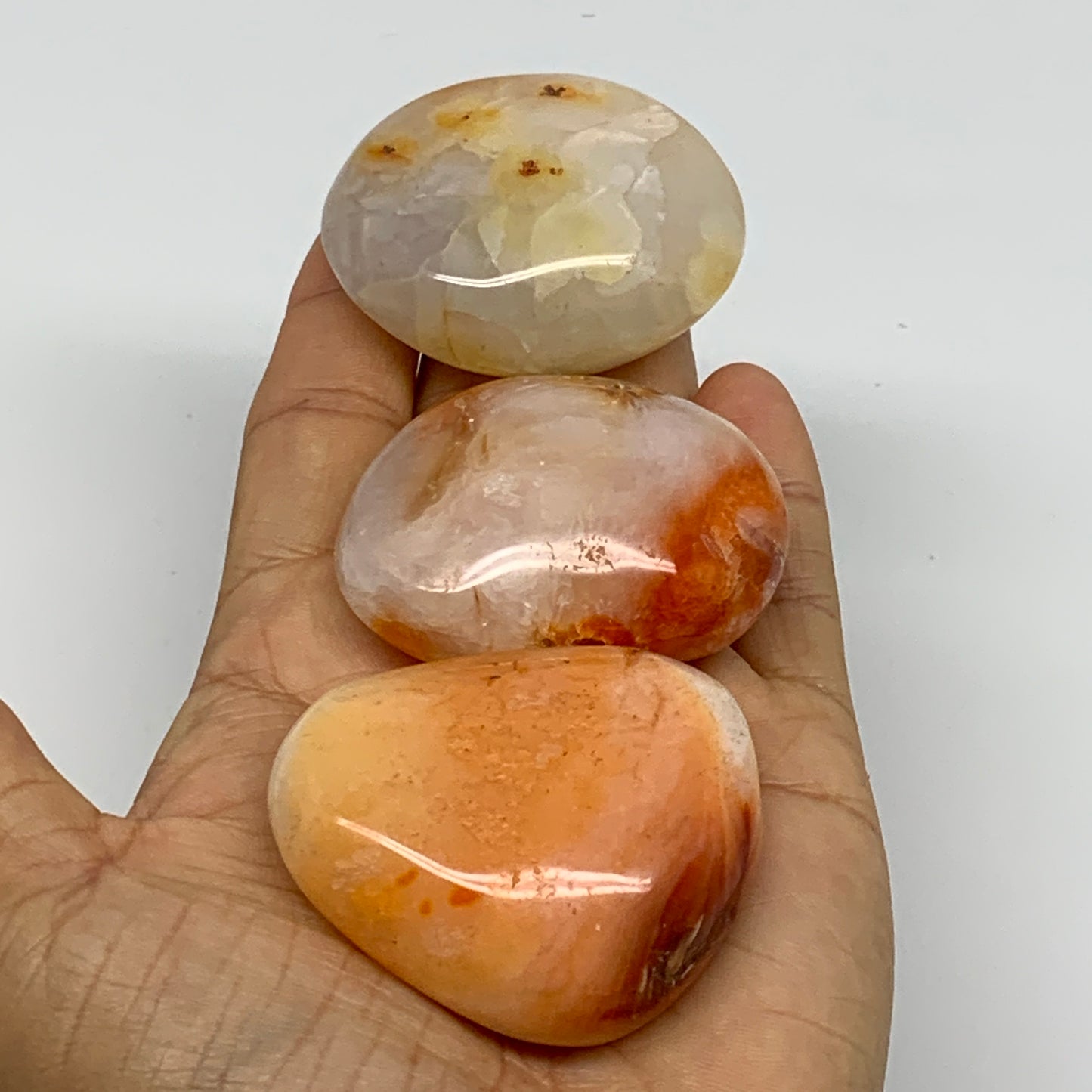 227.2g, 2"-2", 3pcs, Red Carnelian Palm-Stone Gem Crystal Polished, B37601