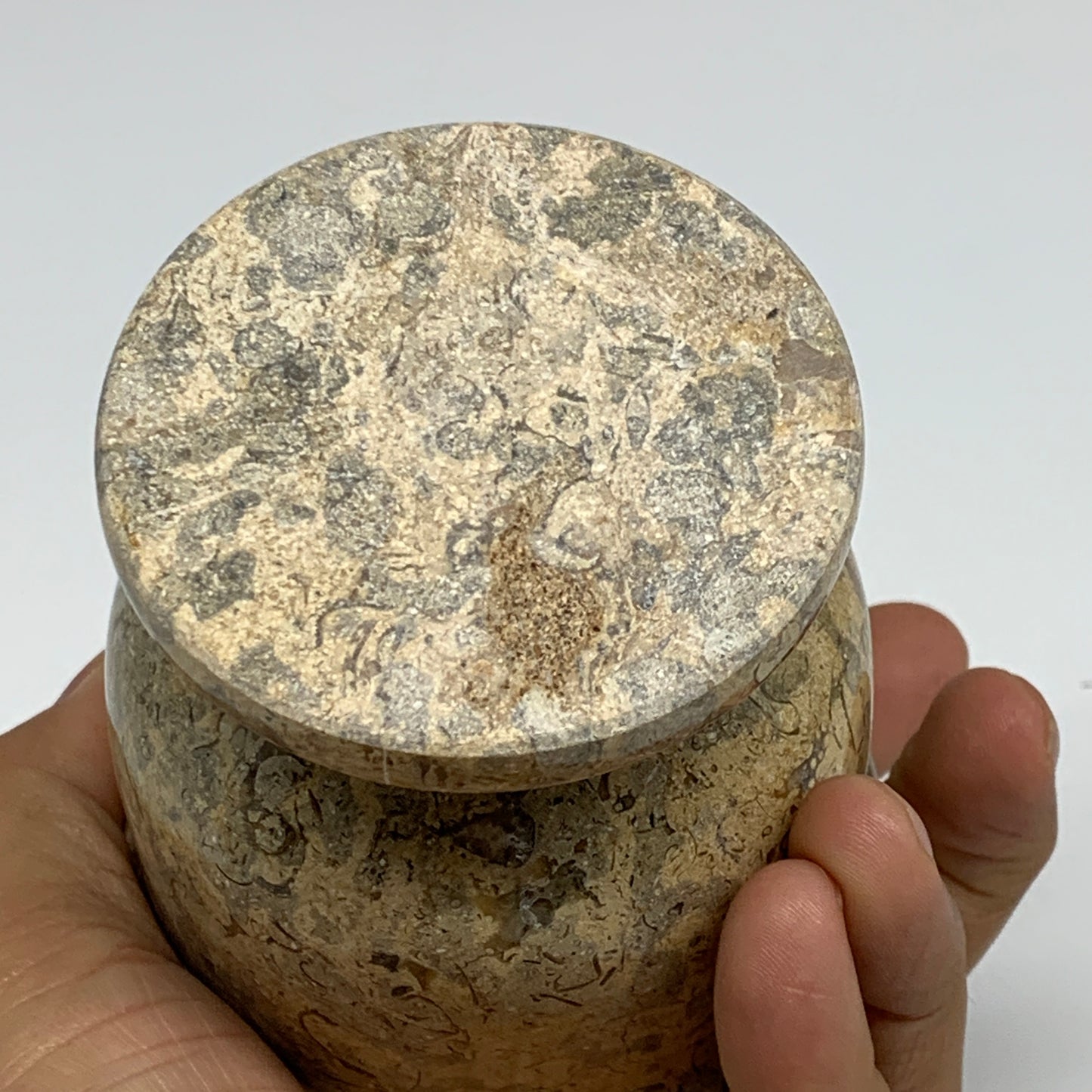 1.19 lbs,  3"x3", Natural Brown Fossils Crystal Pestle and Mortar Handmade, B325