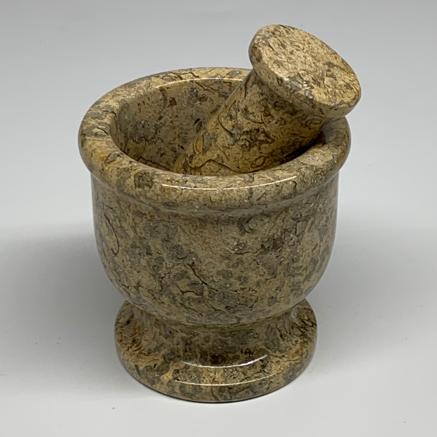 1.19 lbs,  3"x3", Natural Brown Fossils Crystal Pestle and Mortar Handmade, B325