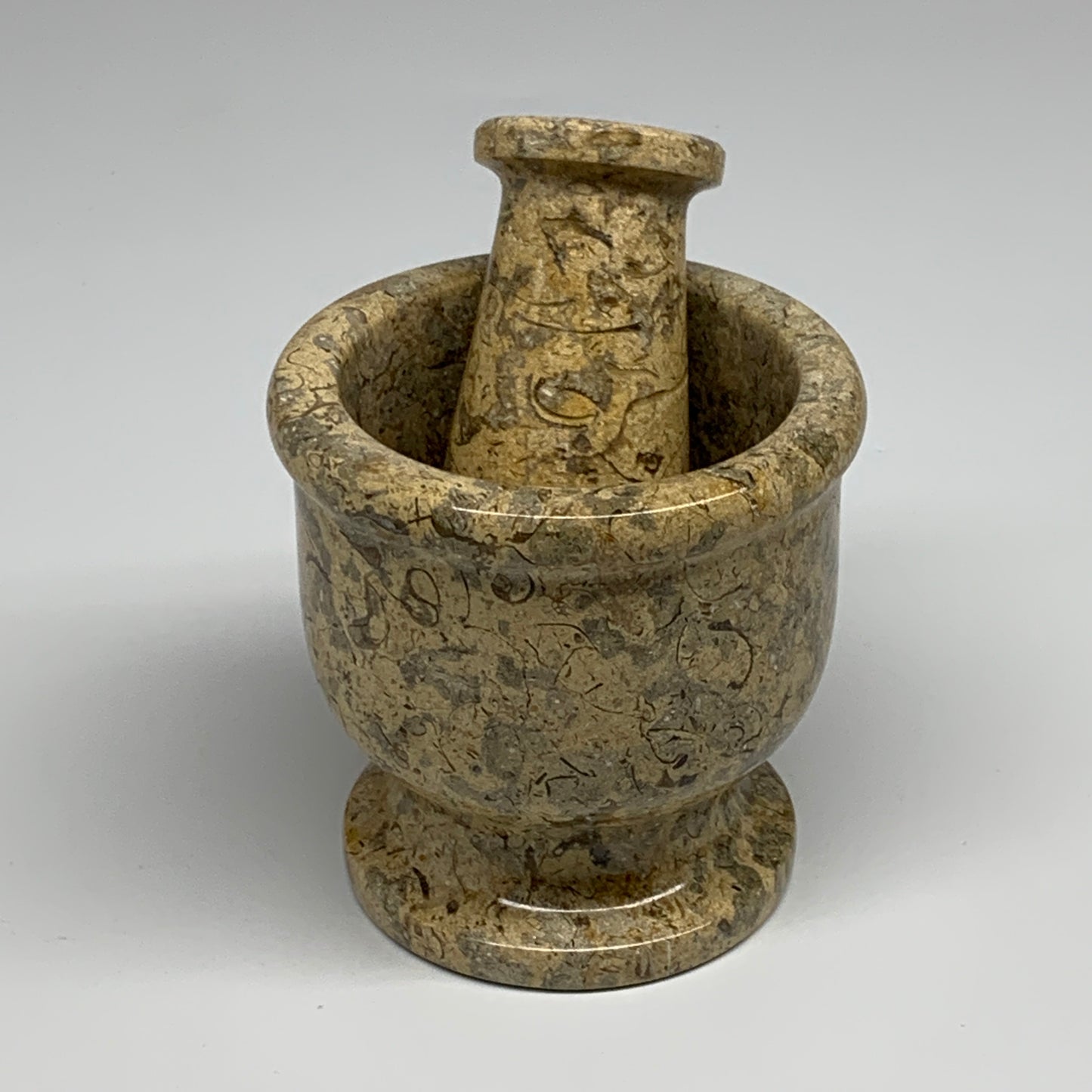 1.19 lbs,  3"x3", Natural Brown Fossils Crystal Pestle and Mortar Handmade, B325