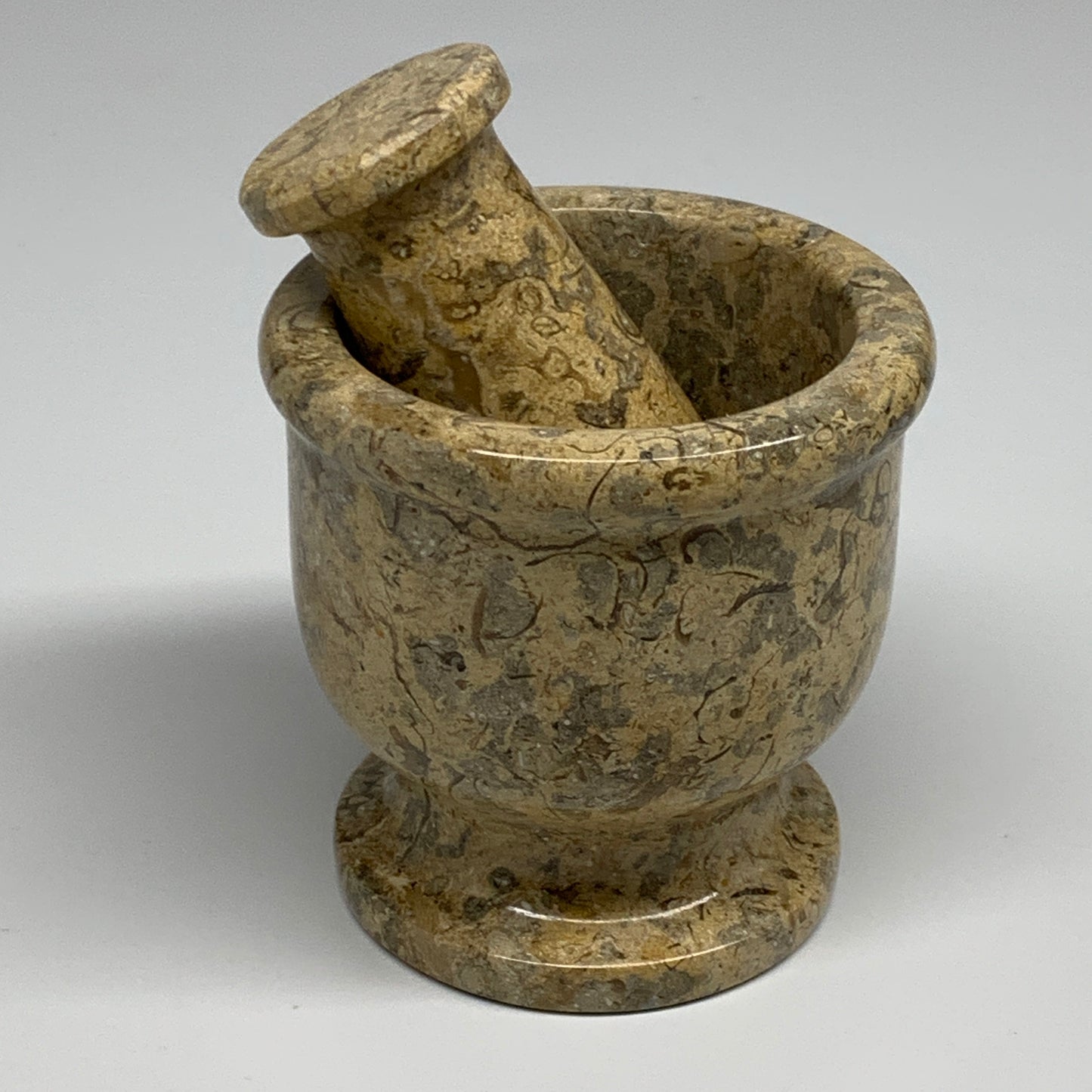 1.19 lbs,  3"x3", Natural Brown Fossils Crystal Pestle and Mortar Handmade, B325