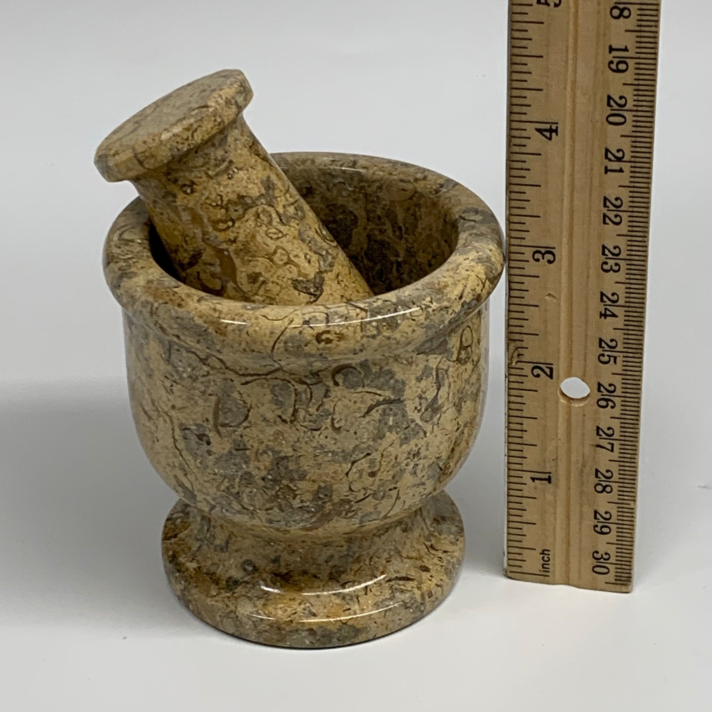 1.19 lbs,  3"x3", Natural Brown Fossils Crystal Pestle and Mortar Handmade, B325