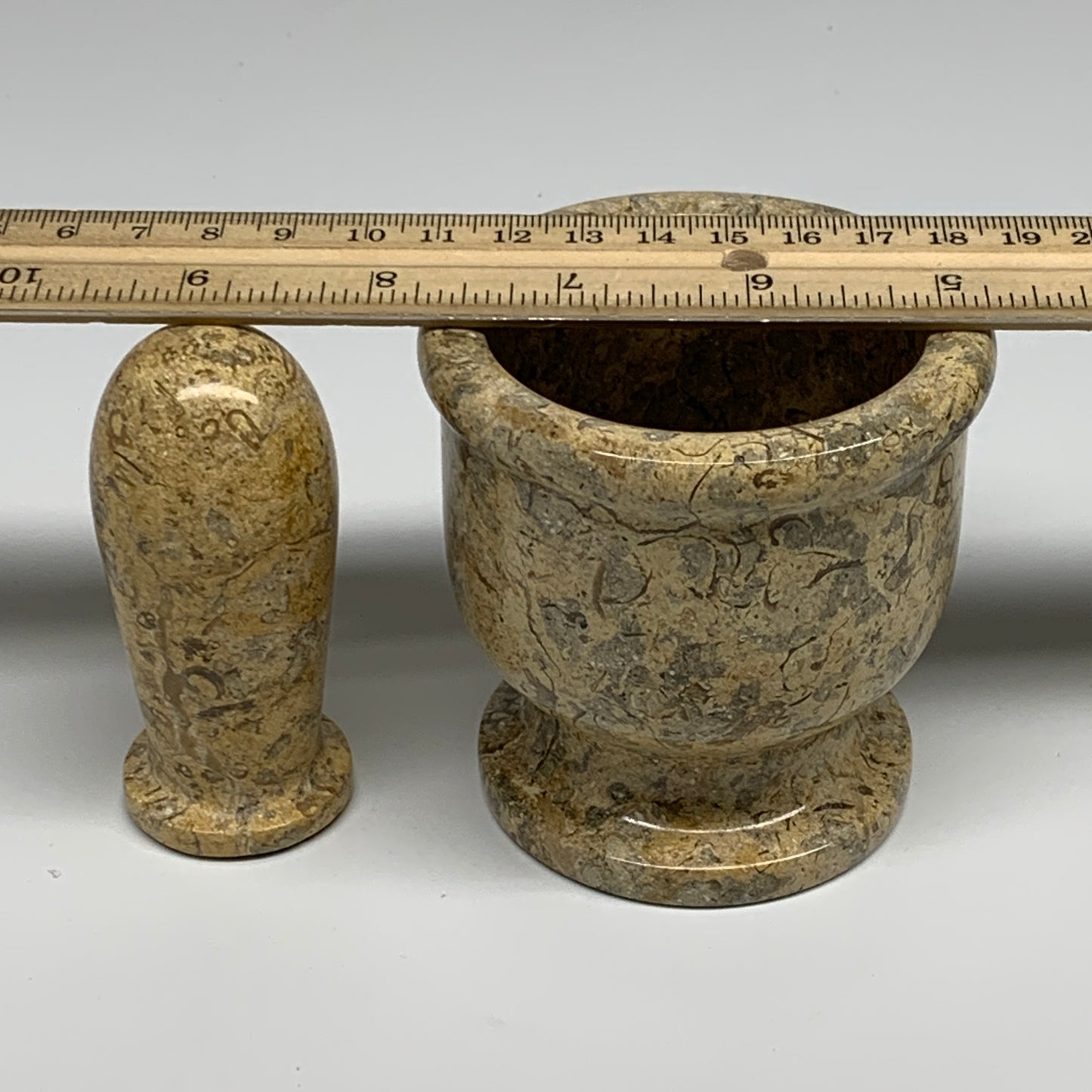 1.19 lbs,  3"x3", Natural Brown Fossils Crystal Pestle and Mortar Handmade, B325