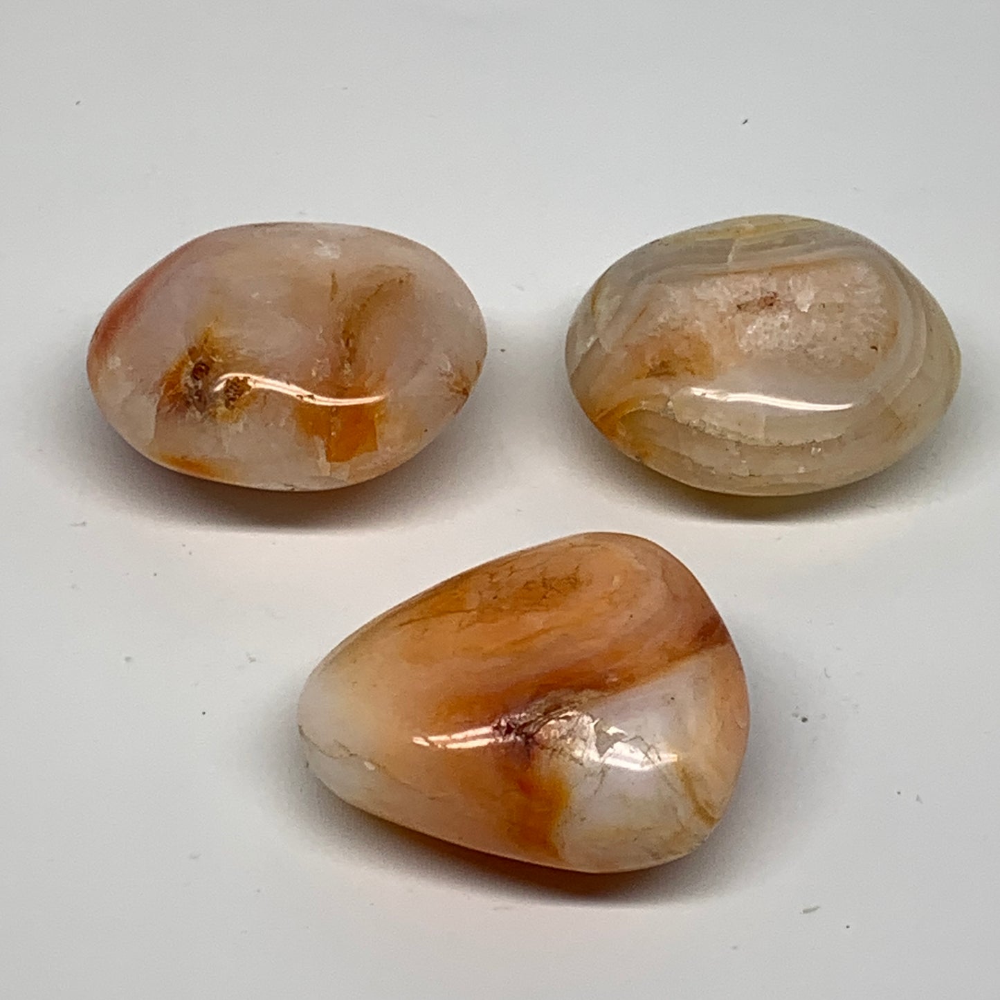 227.2g, 2"-2", 3pcs, Red Carnelian Palm-Stone Gem Crystal Polished, B37601