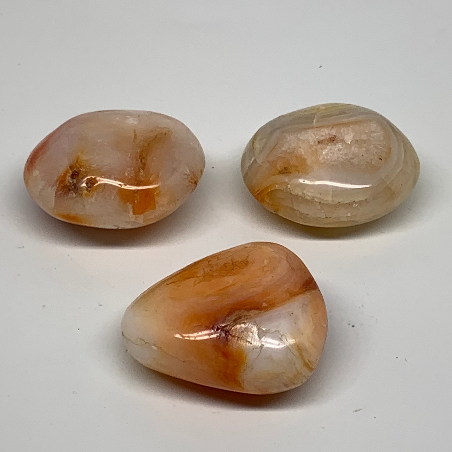 227.2g, 2"-2", 3pcs, Red Carnelian Palm-Stone Gem Crystal Polished, B37601