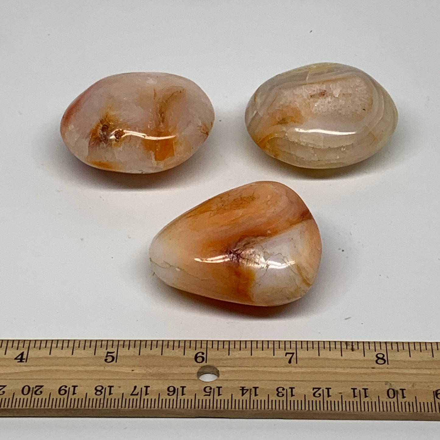 227.2g, 2"-2", 3pcs, Red Carnelian Palm-Stone Gem Crystal Polished, B37601