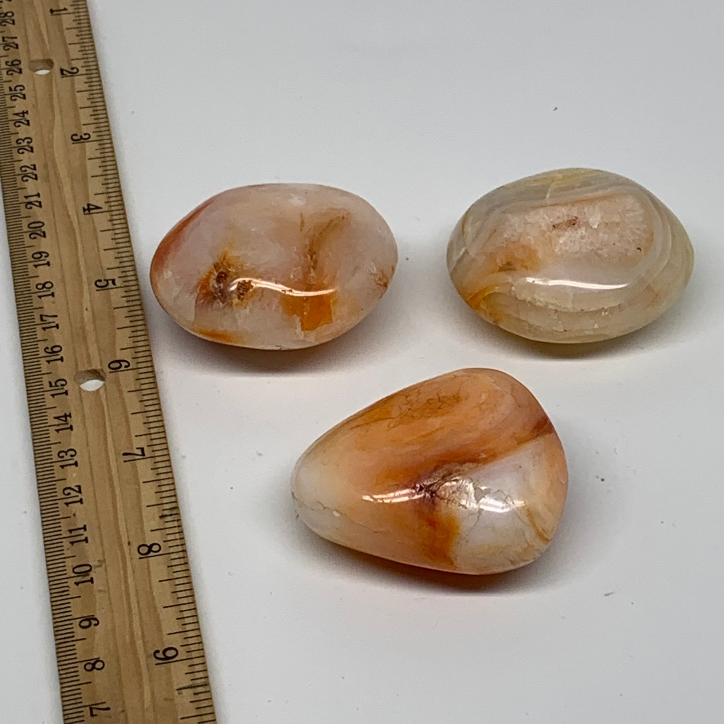 227.2g, 2"-2", 3pcs, Red Carnelian Palm-Stone Gem Crystal Polished, B37601