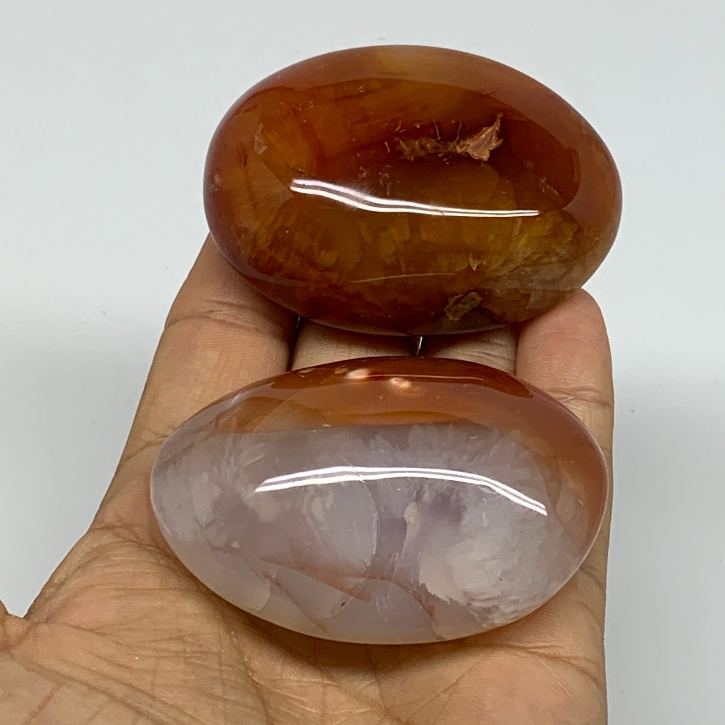 217.7g, 2.5"-2.5", 2pcs, Red Carnelian Palm-Stone Gem Crystal Polished, B37602
