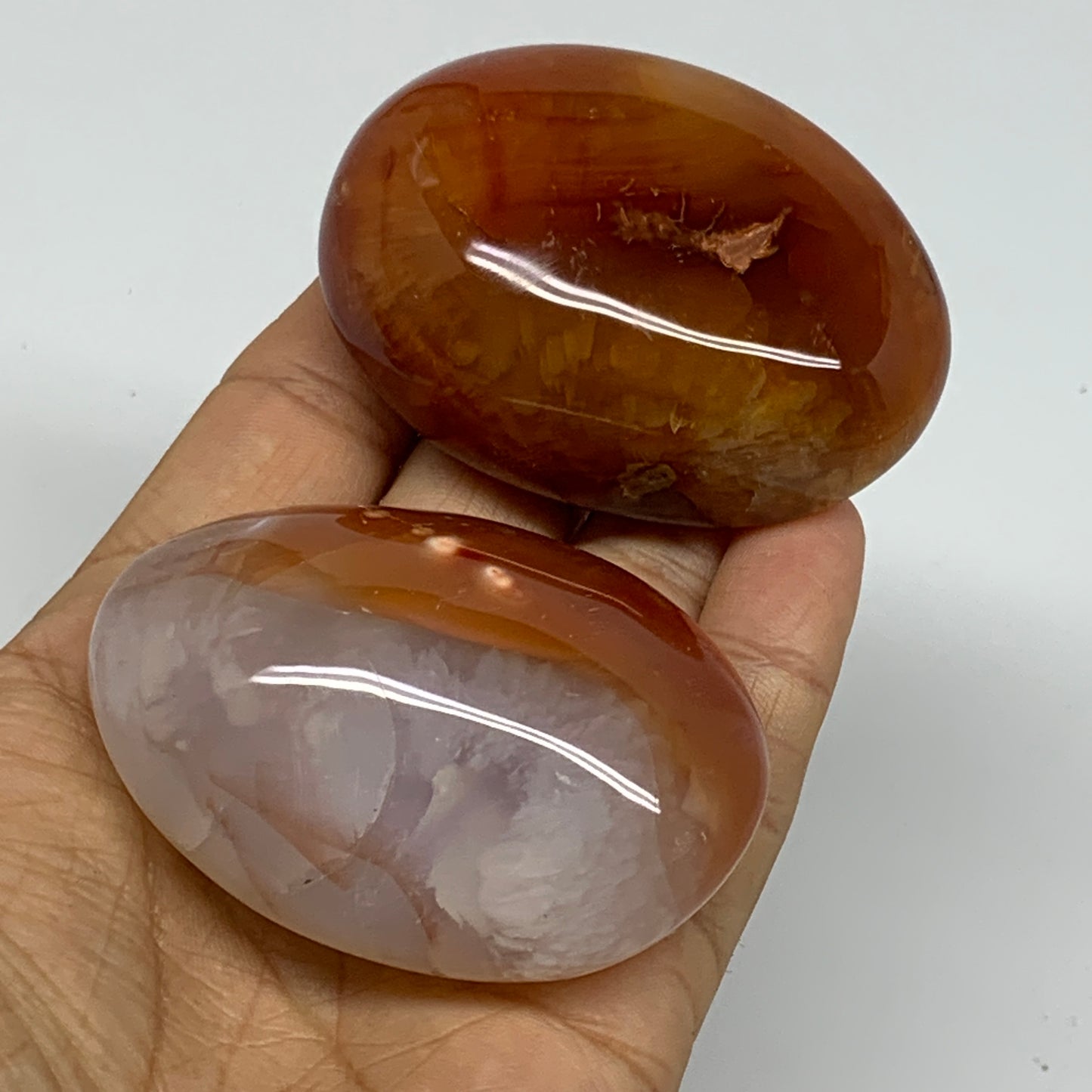 217.7g, 2.5"-2.5", 2pcs, Red Carnelian Palm-Stone Gem Crystal Polished, B37602