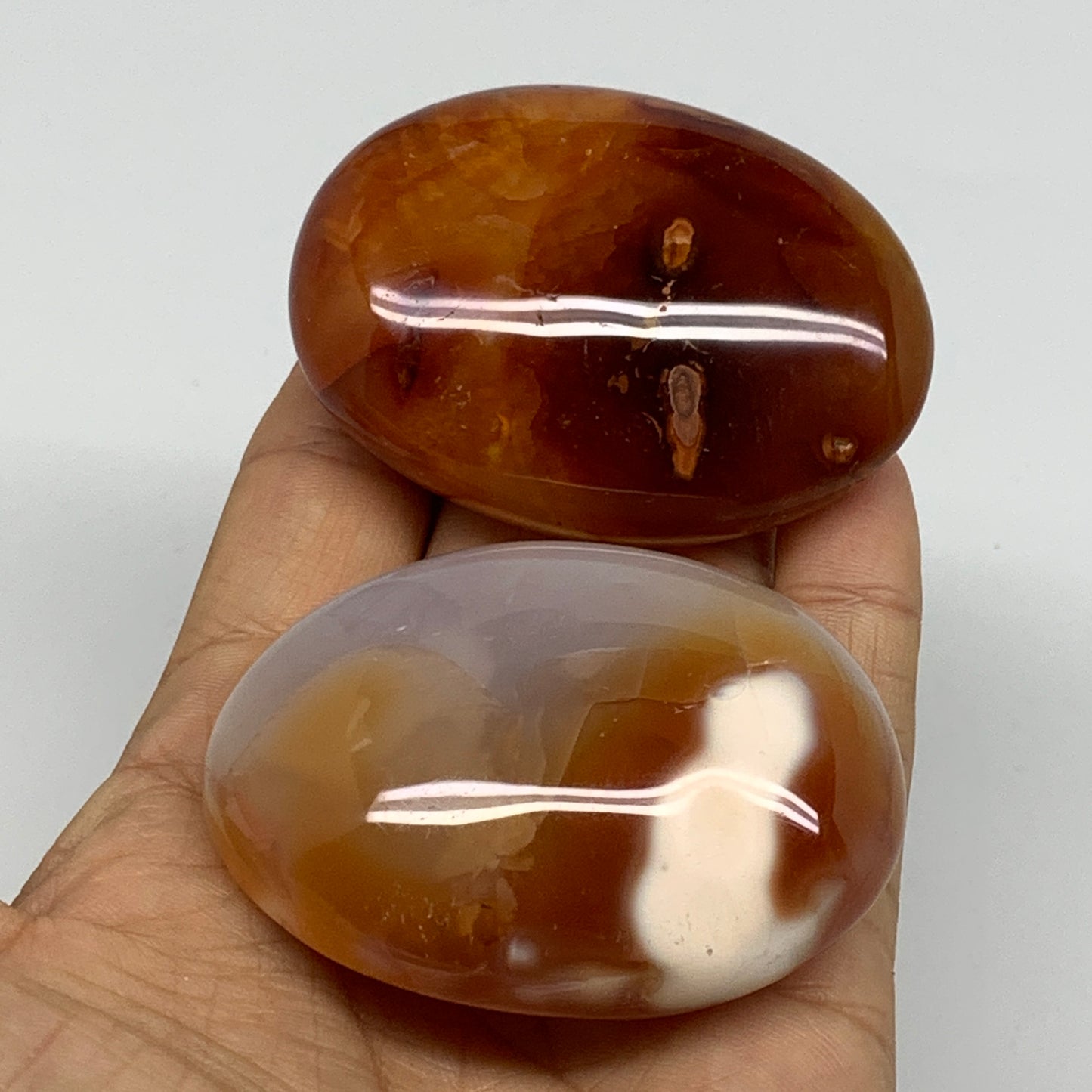 217.7g, 2.5"-2.5", 2pcs, Red Carnelian Palm-Stone Gem Crystal Polished, B37602