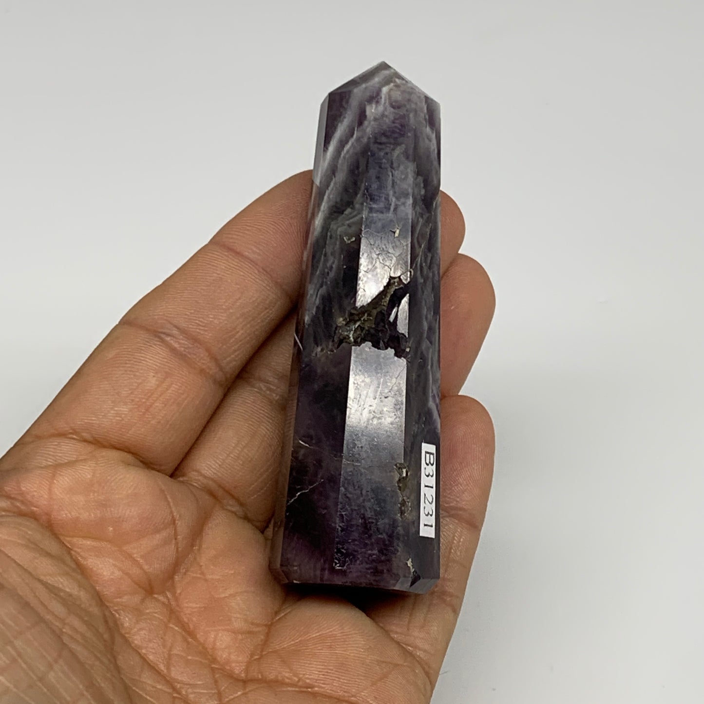 74.7g, 3.2"x0.9"x1", Natural Amethyst Tower Point Obelisk @Brazil, B31231
