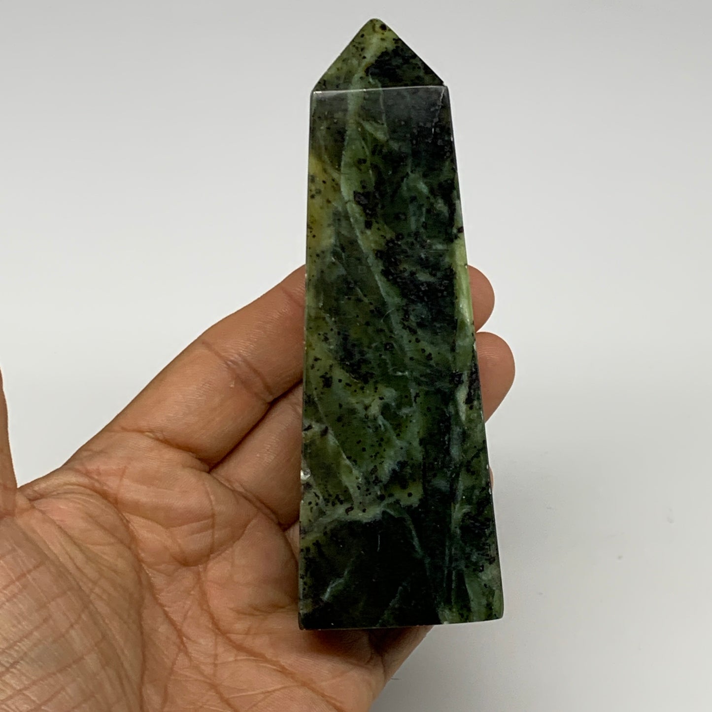 237.7g, 4.5"x1.5"x1.2", Serpentine Point Tower Obelisk Crystal @Pakistan, B29653