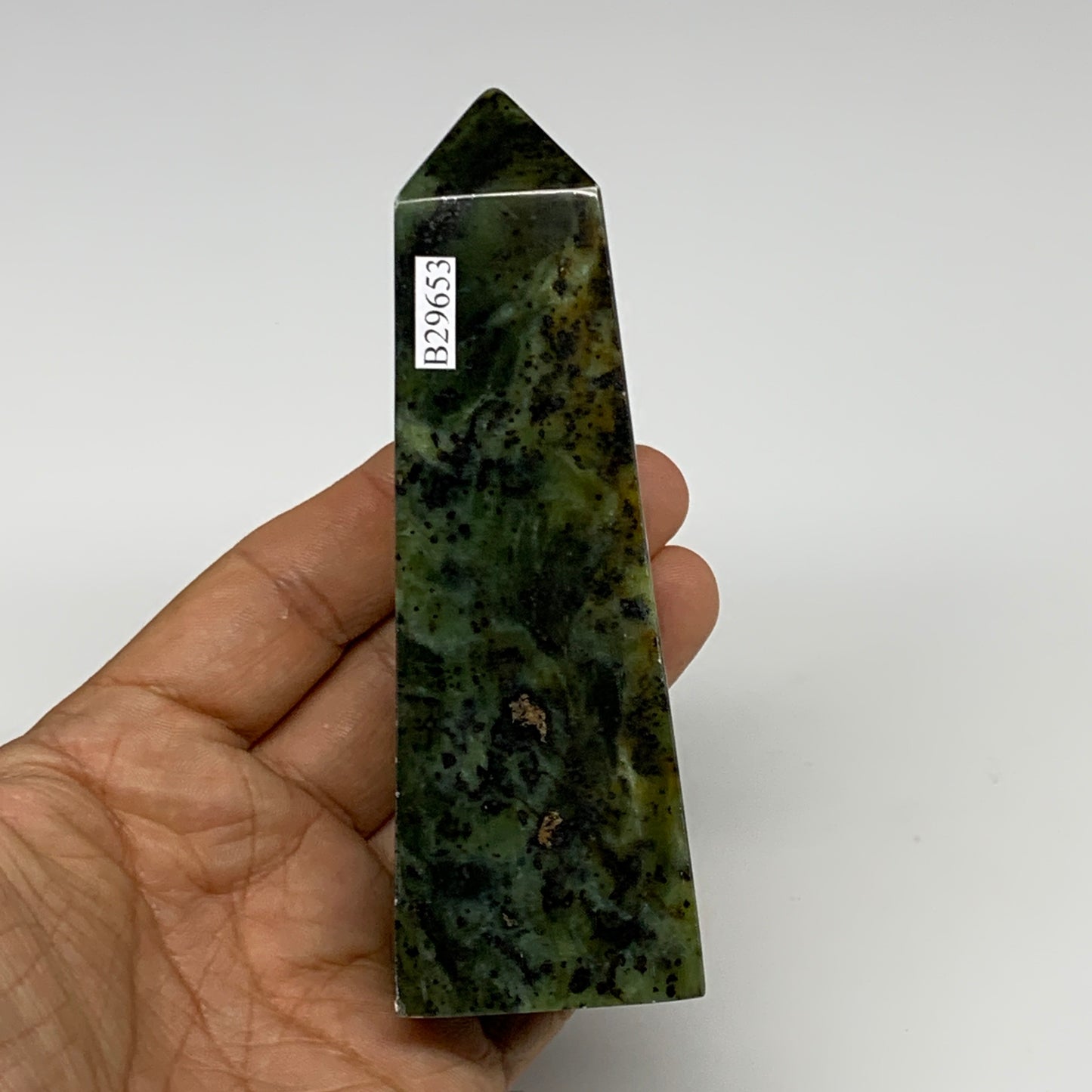 237.7g, 4.5"x1.5"x1.2", Serpentine Point Tower Obelisk Crystal @Pakistan, B29653