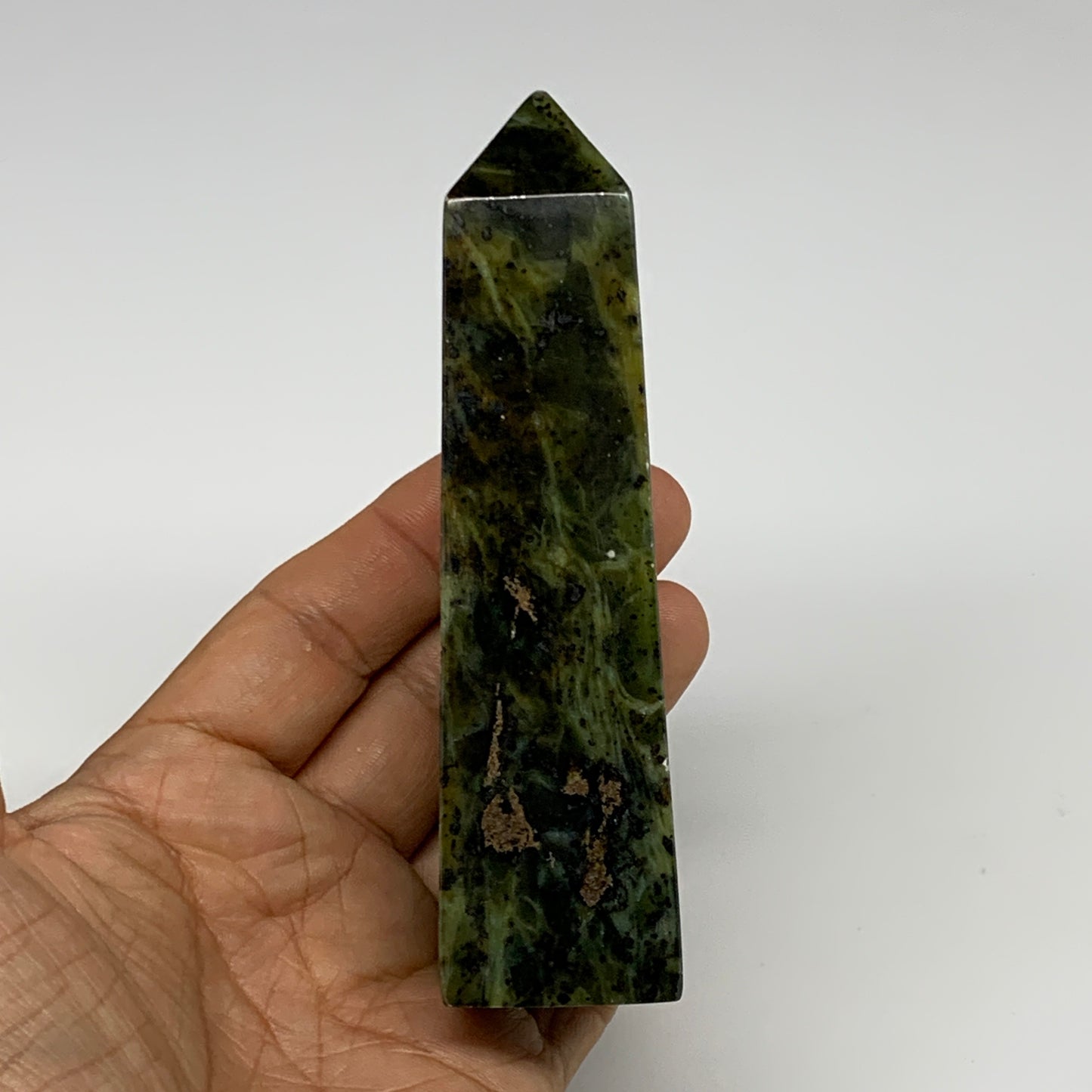 237.7g, 4.5"x1.5"x1.2", Serpentine Point Tower Obelisk Crystal @Pakistan, B29653