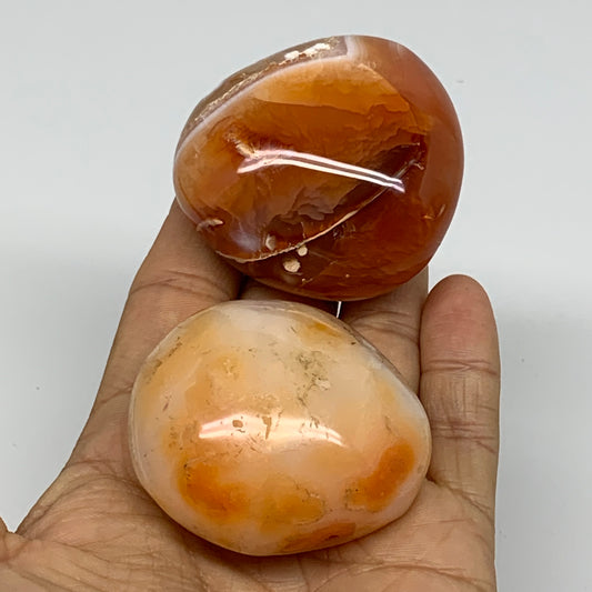206.7g, 2"-2.1", 2pcs, Red Carnelian Palm-Stone Gem Crystal Polished, B37603