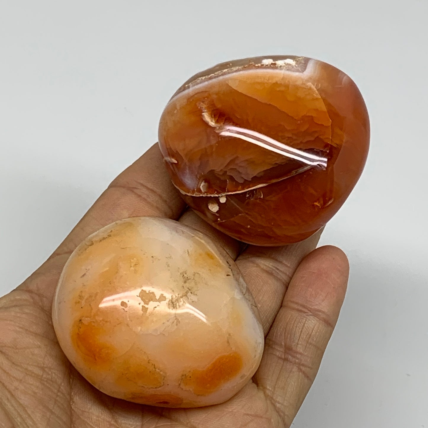206.7g, 2"-2.1", 2pcs, Red Carnelian Palm-Stone Gem Crystal Polished, B37603