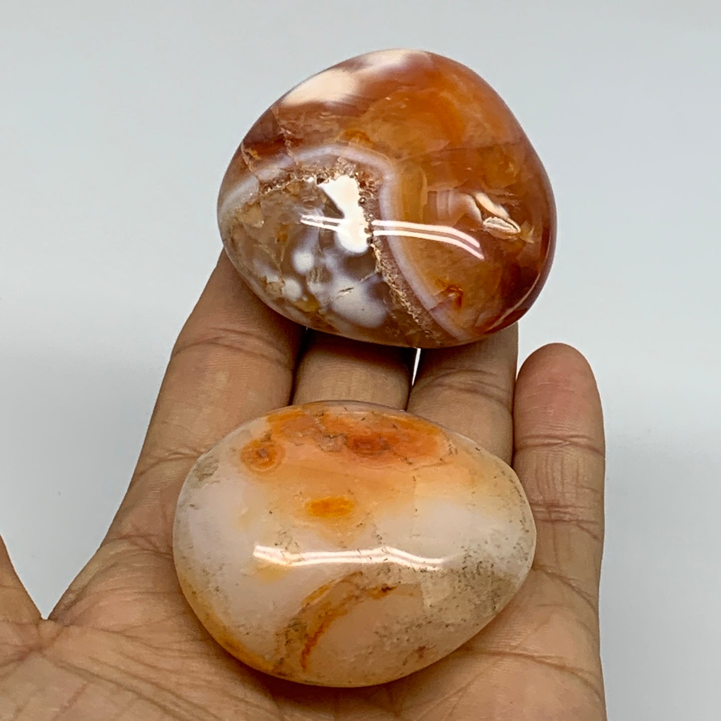 206.7g, 2"-2.1", 2pcs, Red Carnelian Palm-Stone Gem Crystal Polished, B37603