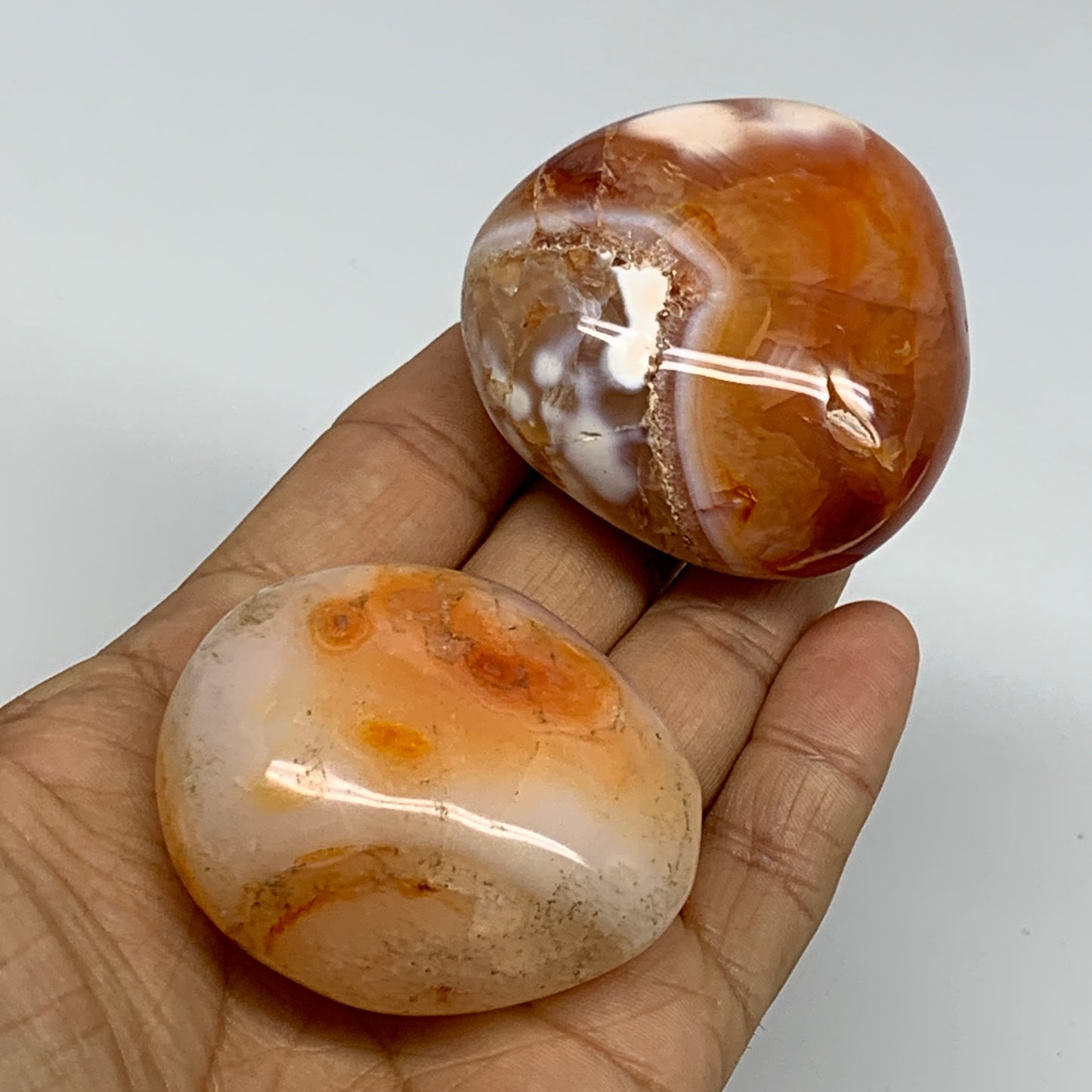 206.7g, 2"-2.1", 2pcs, Red Carnelian Palm-Stone Gem Crystal Polished, B37603