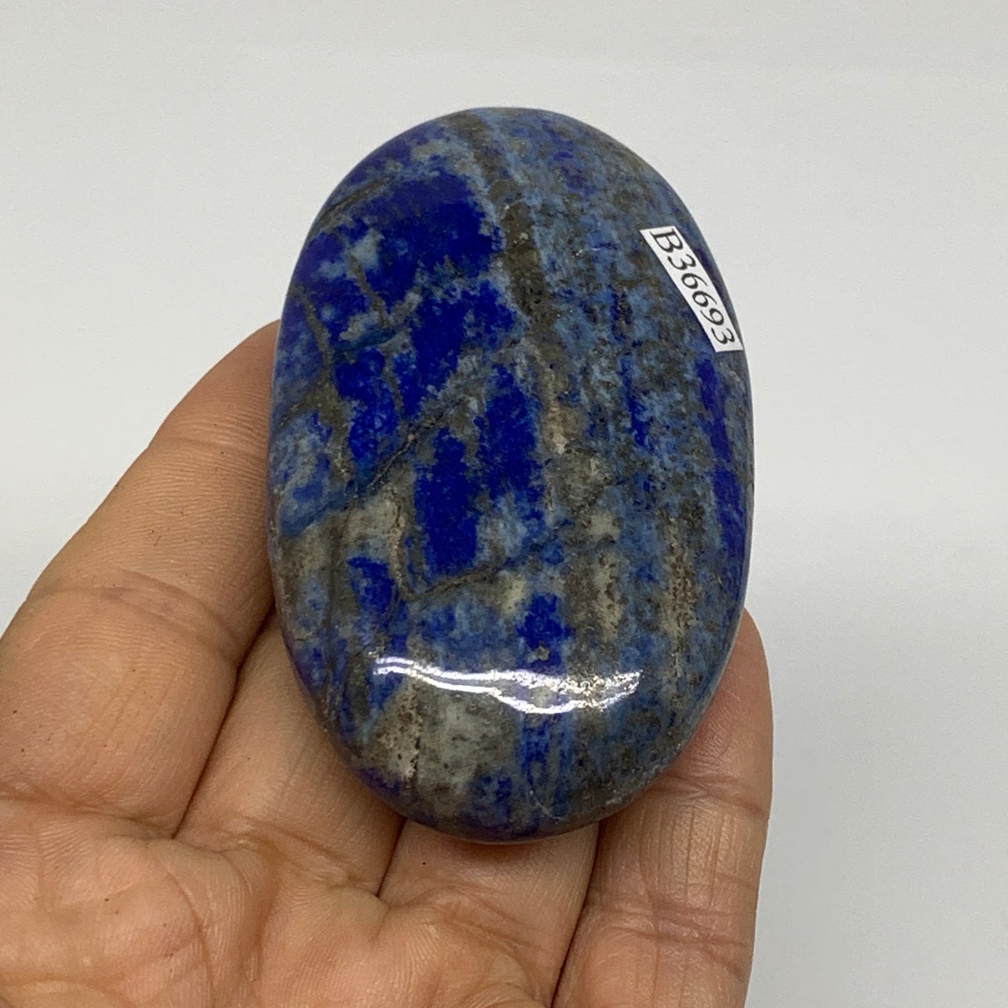 119.9g, 2.9"x1.7"x0.8", Natural Lapis Lazuli Palm Stone @Afghanistan, B36693