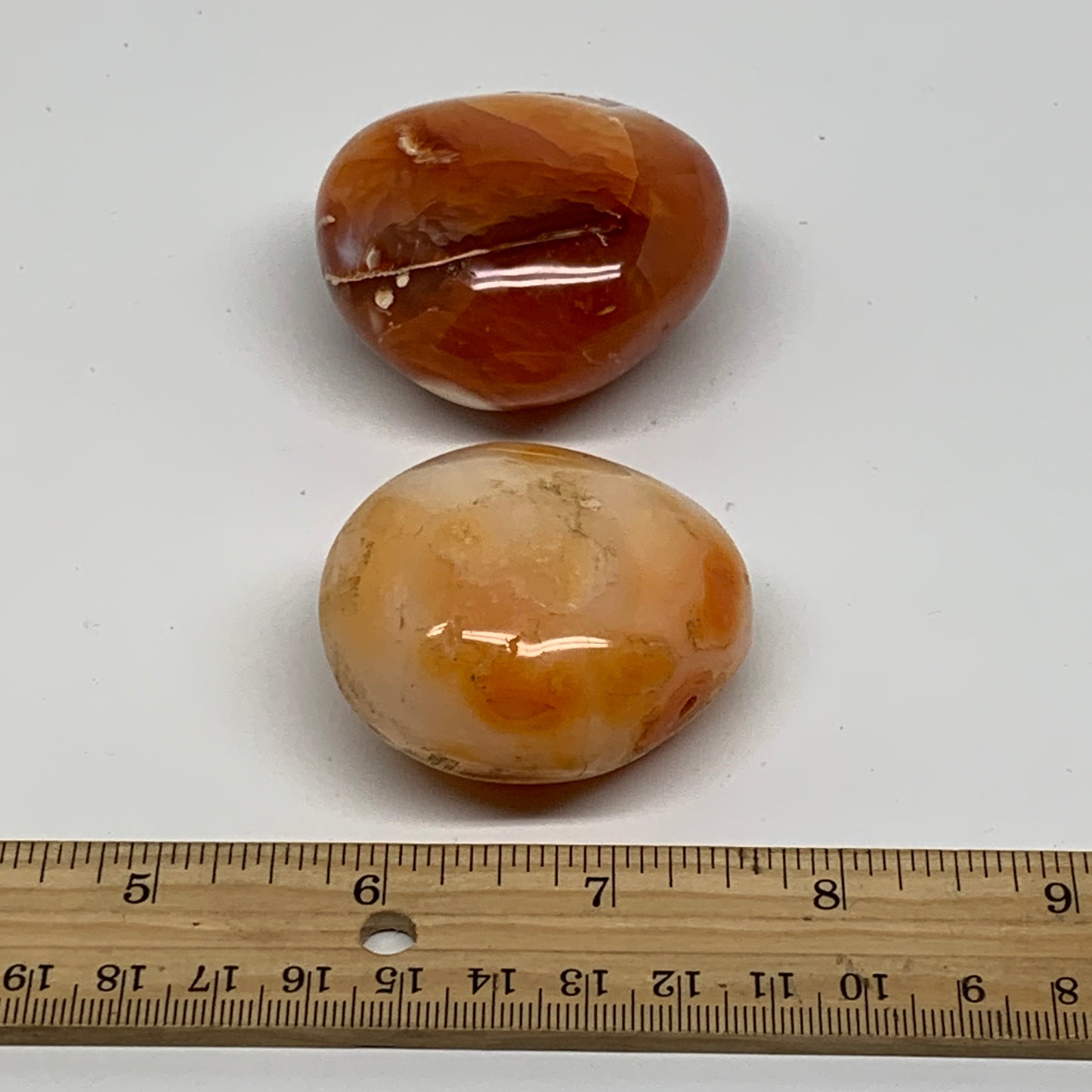 206.7g, 2"-2.1", 2pcs, Red Carnelian Palm-Stone Gem Crystal Polished, B37603