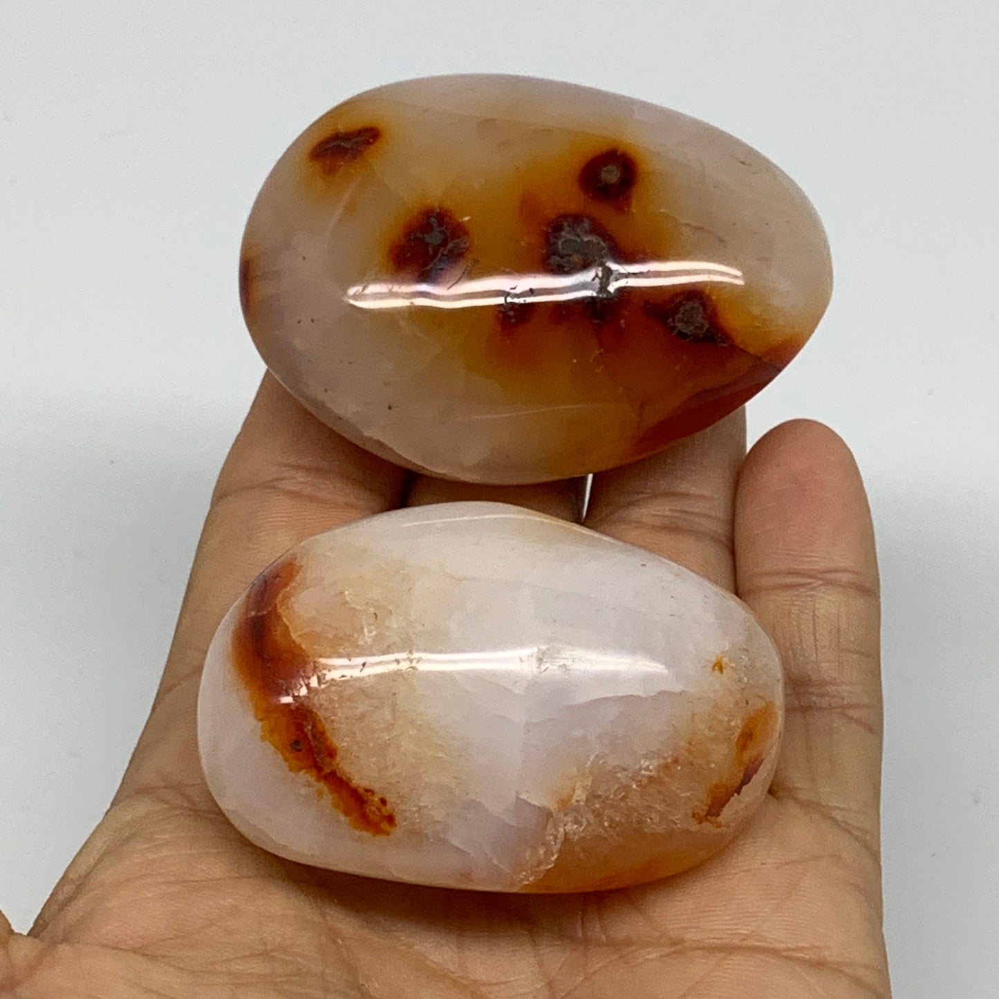 189.9g, 2.2"-2.4", 2pcs, Red Carnelian Palm-Stone Gem Crystal Polished, B37604