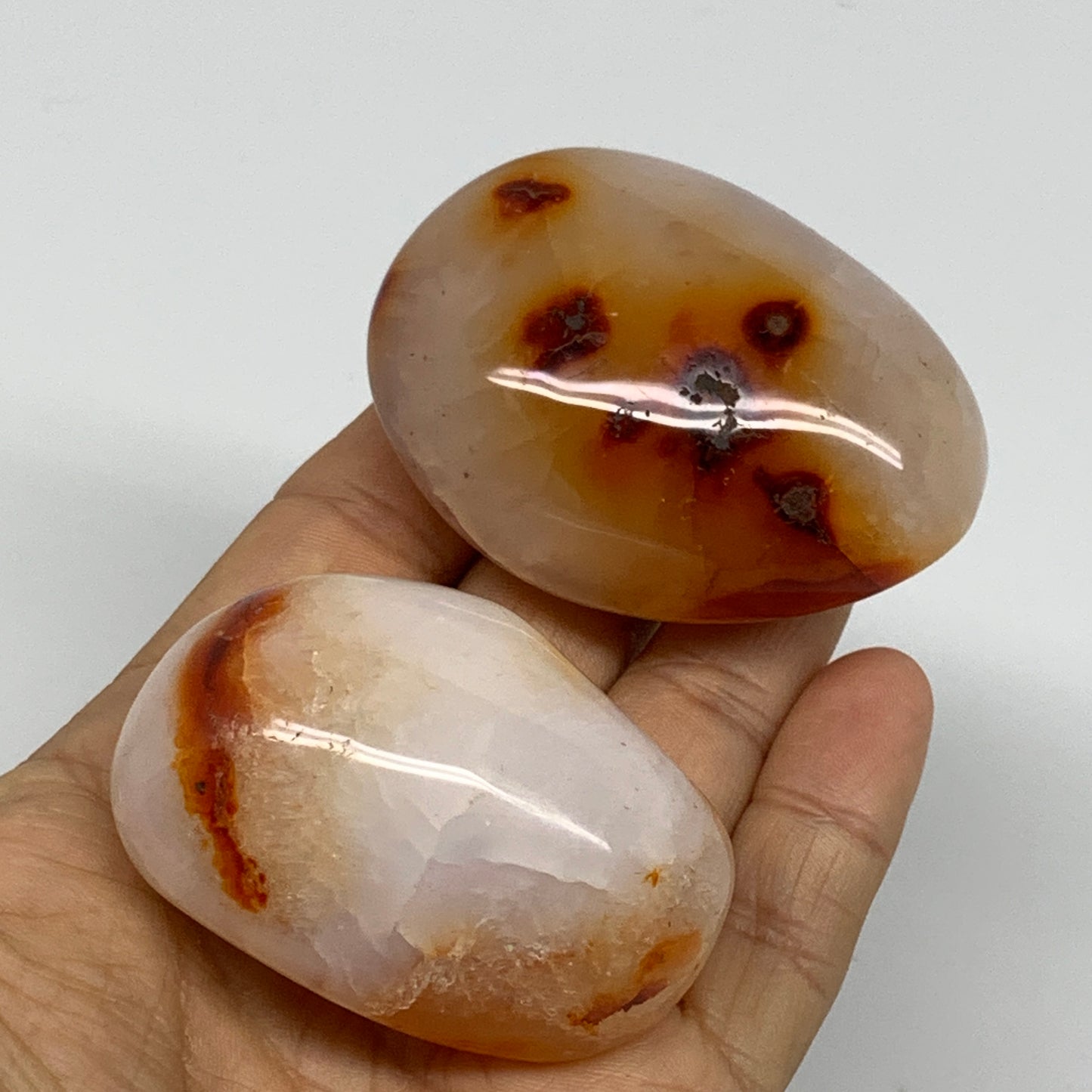 189.9g, 2.2"-2.4", 2pcs, Red Carnelian Palm-Stone Gem Crystal Polished, B37604