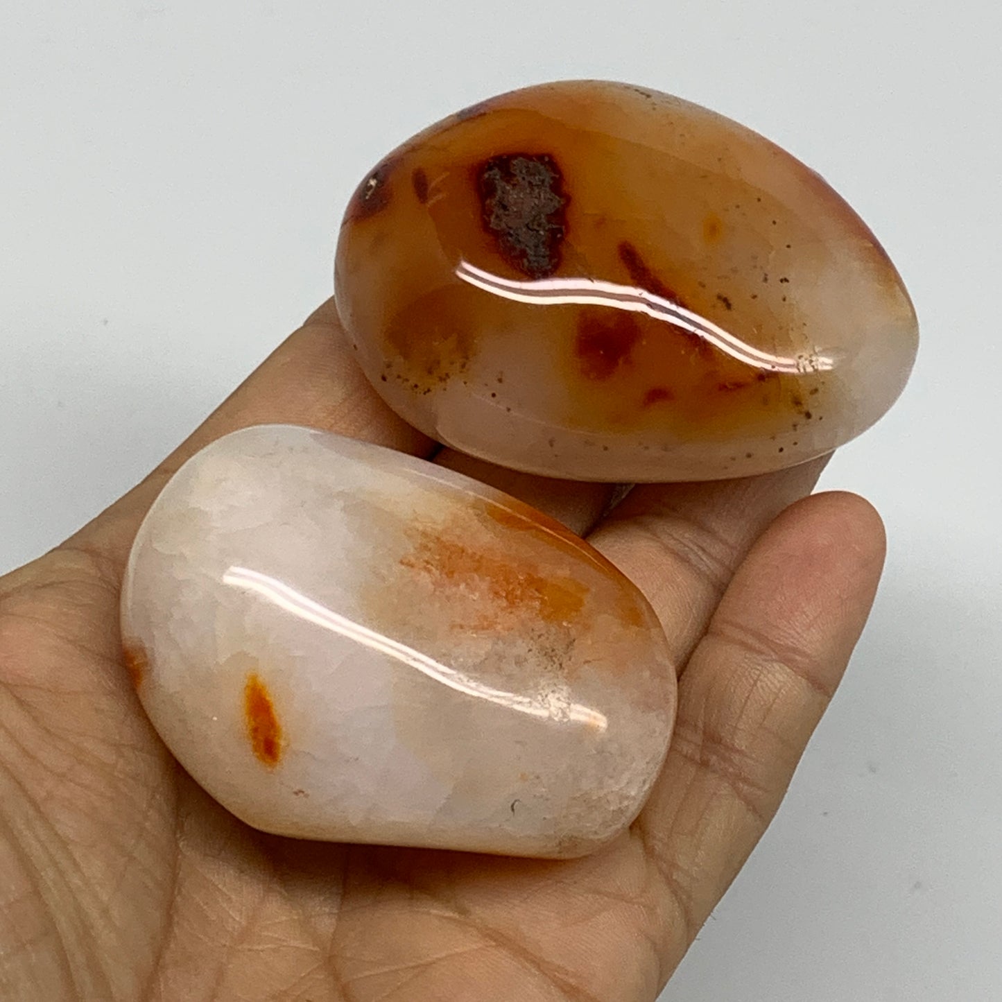 189.9g, 2.2"-2.4", 2pcs, Red Carnelian Palm-Stone Gem Crystal Polished, B37604