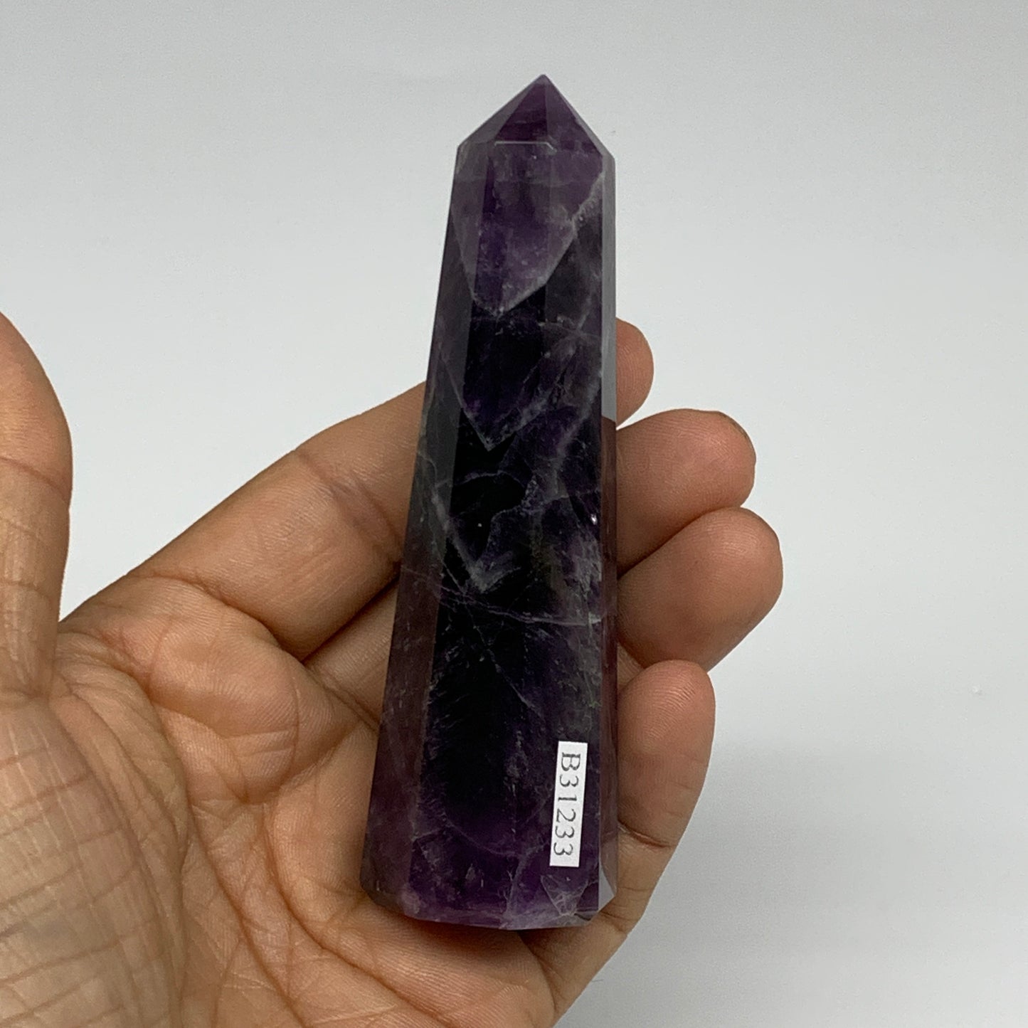 107.9g,  3.8"x1.1", Natural Amethyst Tower Point Obelisk @Brazil, B31233