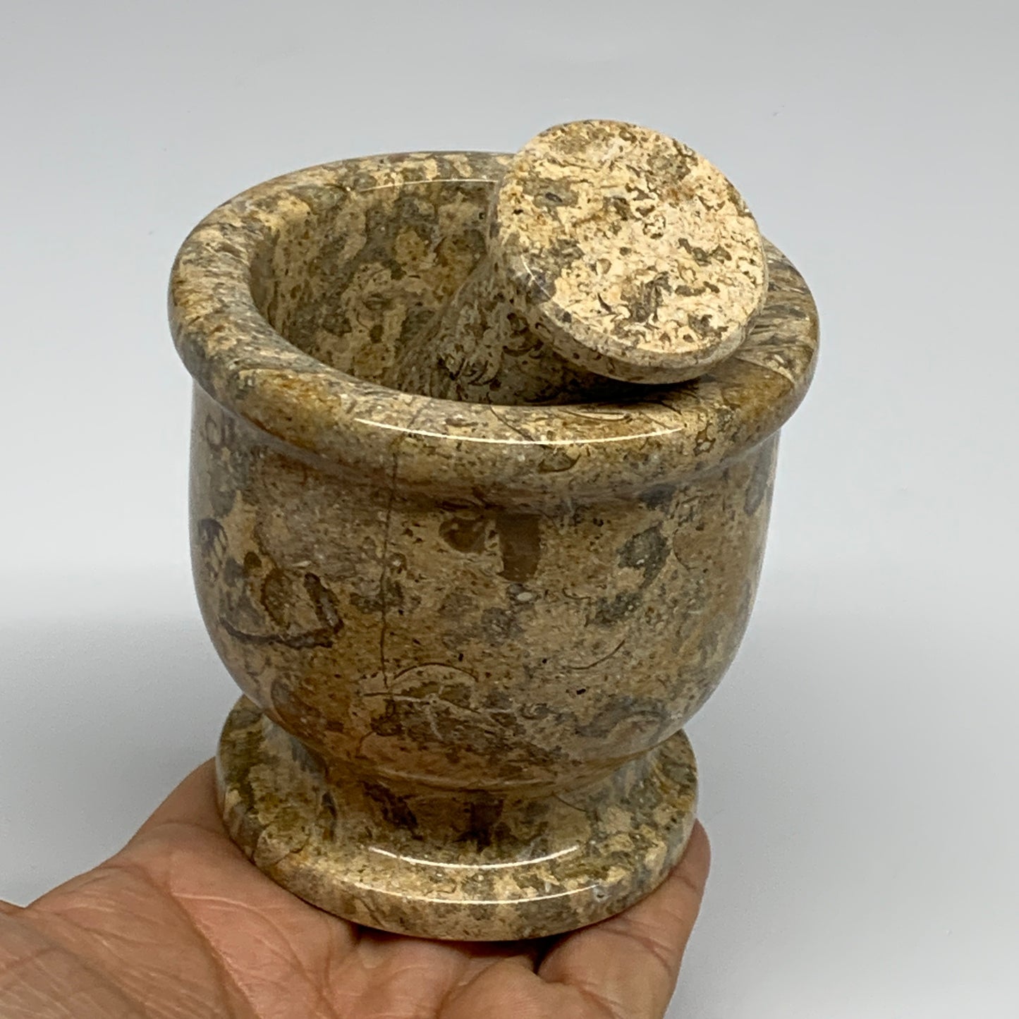 1.22 lbs,  3"x3", Natural Brown Fossils Crystal Pestle and Mortar Handmade, B325