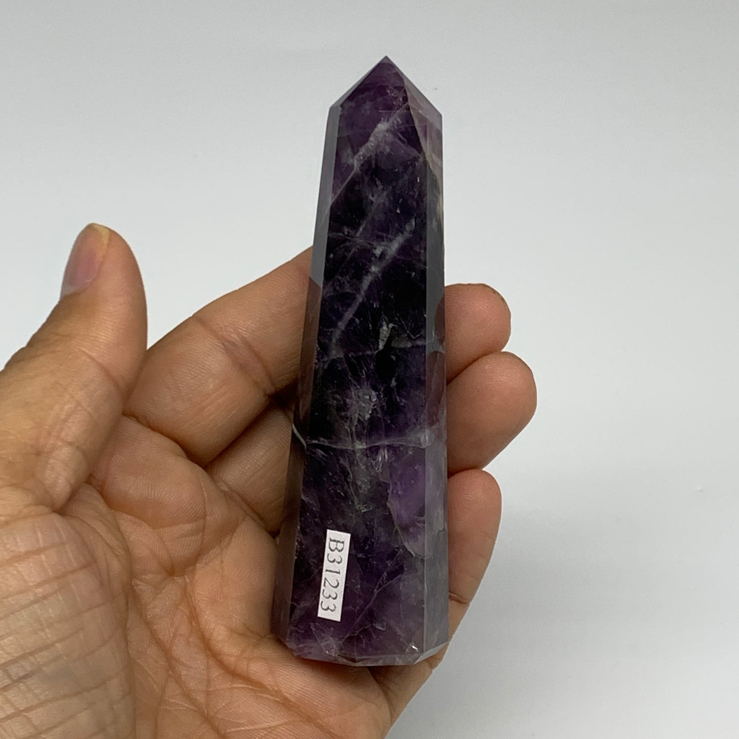 107.9g,  3.8"x1.1", Natural Amethyst Tower Point Obelisk @Brazil, B31233
