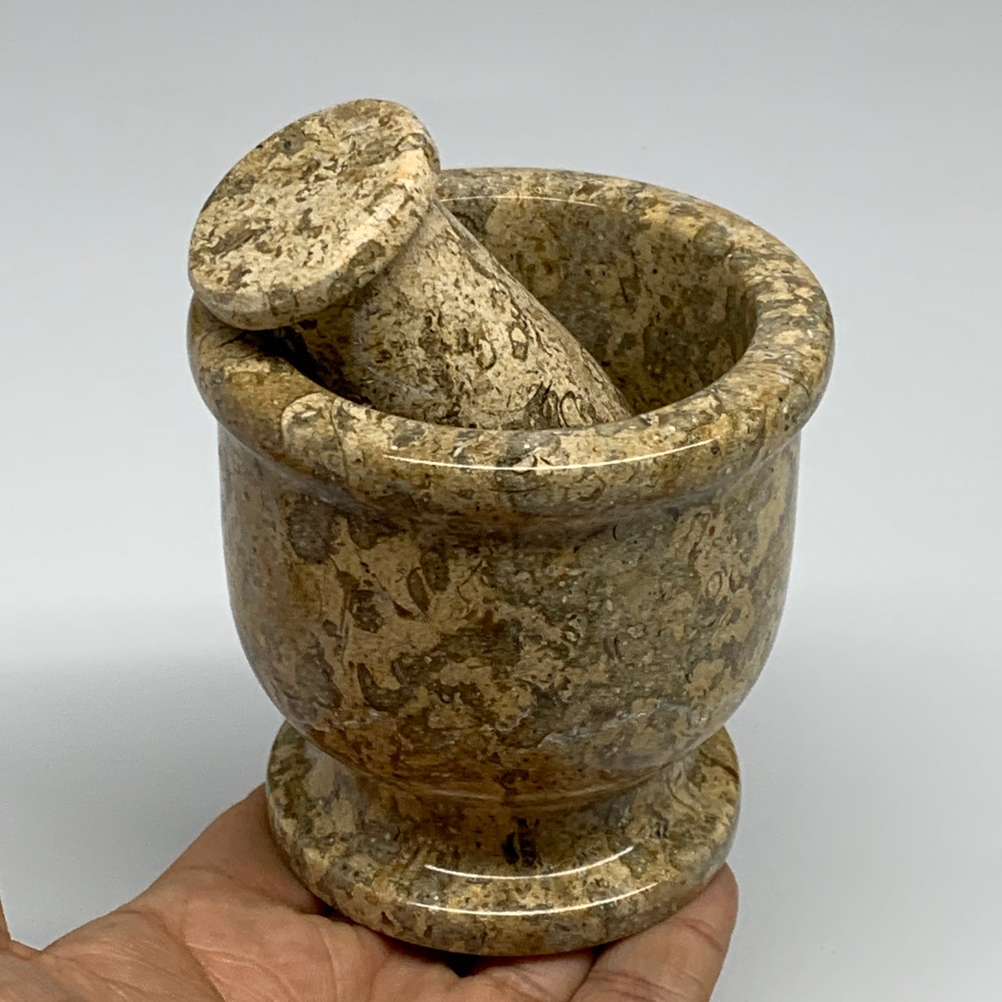 1.22 lbs,  3"x3", Natural Brown Fossils Crystal Pestle and Mortar Handmade, B325