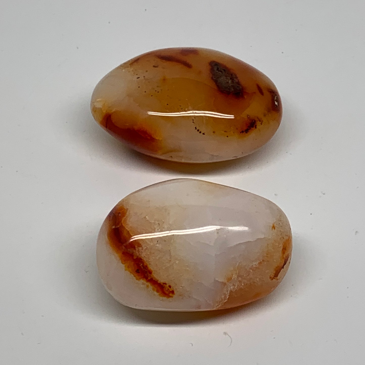 189.9g, 2.2"-2.4", 2pcs, Red Carnelian Palm-Stone Gem Crystal Polished, B37604
