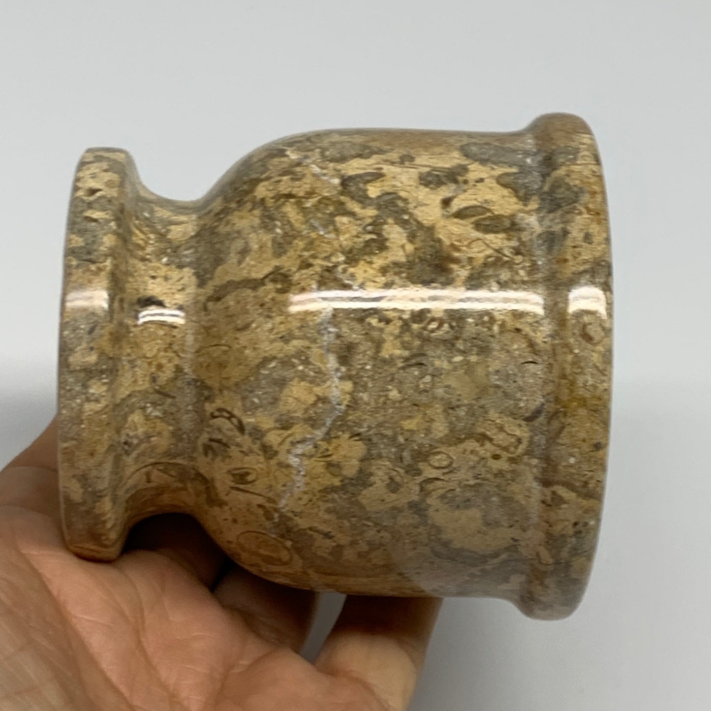 1.22 lbs,  3"x3", Natural Brown Fossils Crystal Pestle and Mortar Handmade, B325
