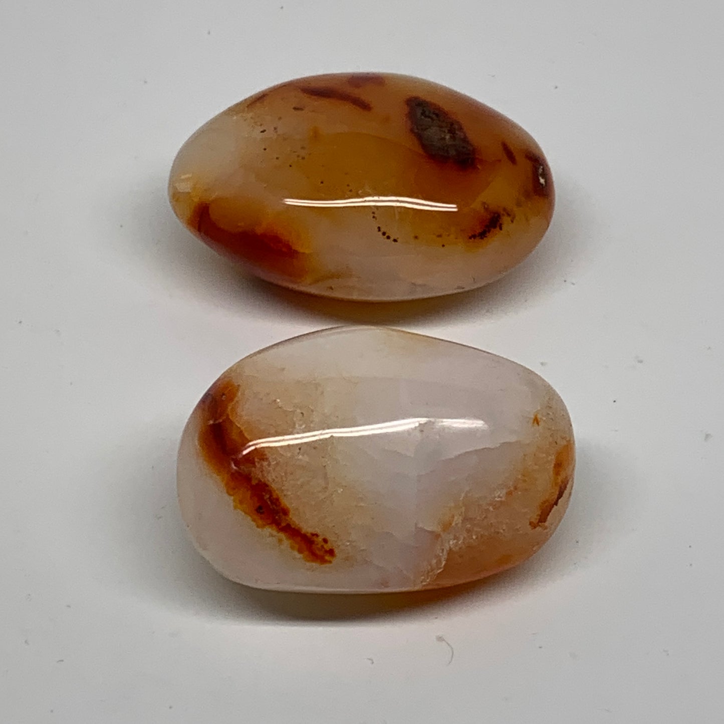 189.9g, 2.2"-2.4", 2pcs, Red Carnelian Palm-Stone Gem Crystal Polished, B37604