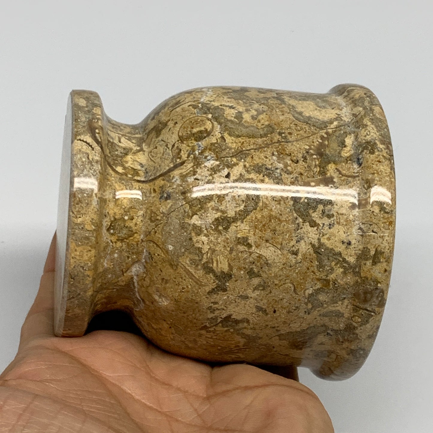 1.22 lbs,  3"x3", Natural Brown Fossils Crystal Pestle and Mortar Handmade, B325