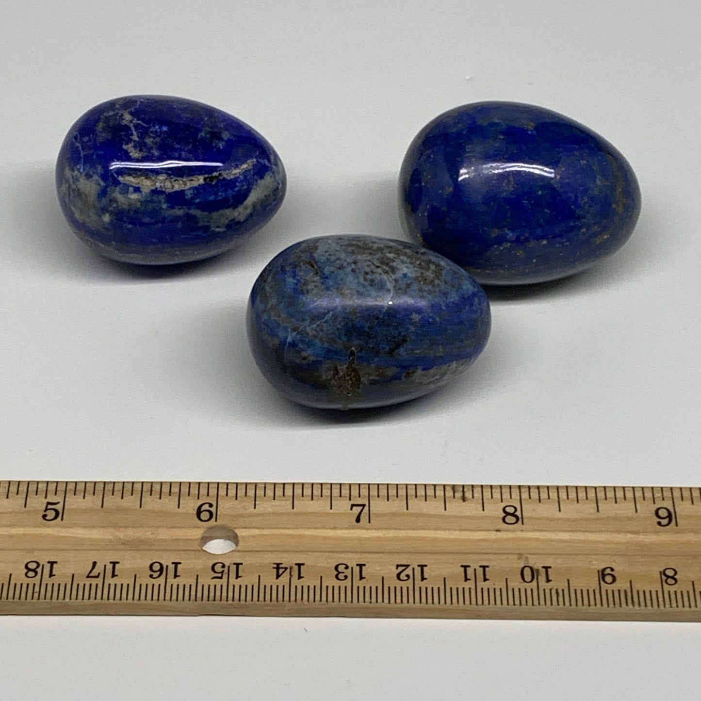 212.9g, 1.6"-1.7", 3pcs, Natural Lapis Lazuli Egg Polished @Afghanistan, B30397