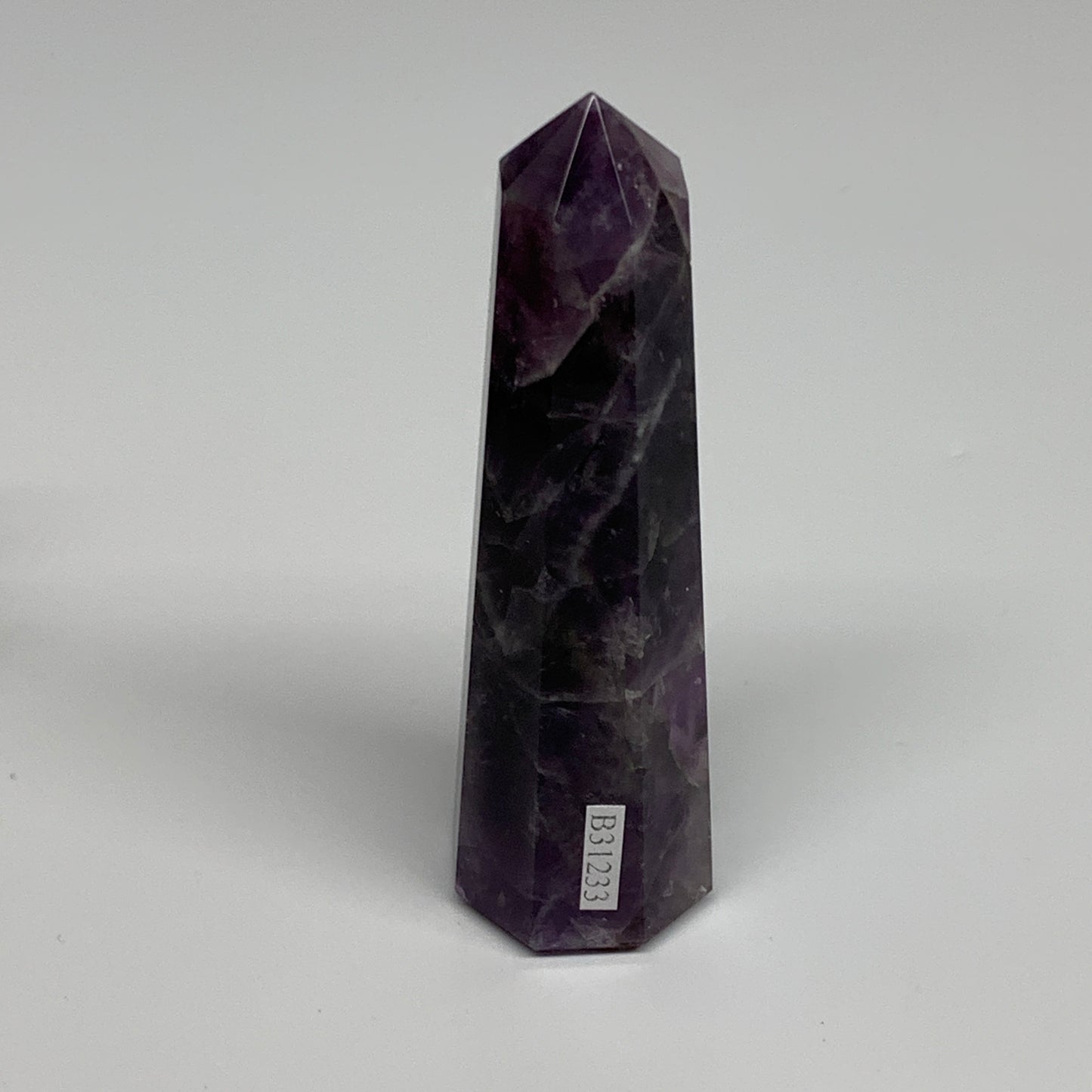 107.9g,  3.8"x1.1", Natural Amethyst Tower Point Obelisk @Brazil, B31233