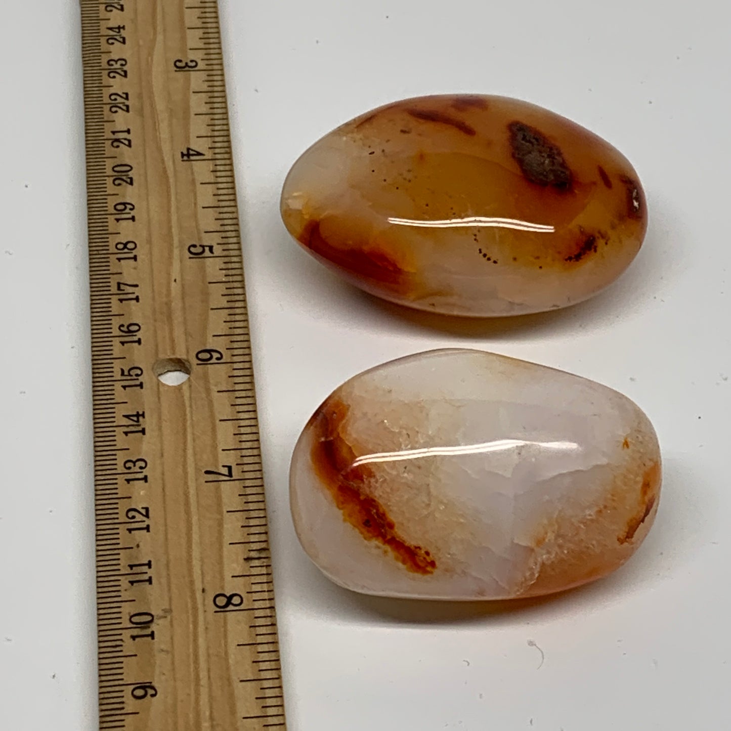 189.9g, 2.2"-2.4", 2pcs, Red Carnelian Palm-Stone Gem Crystal Polished, B37604