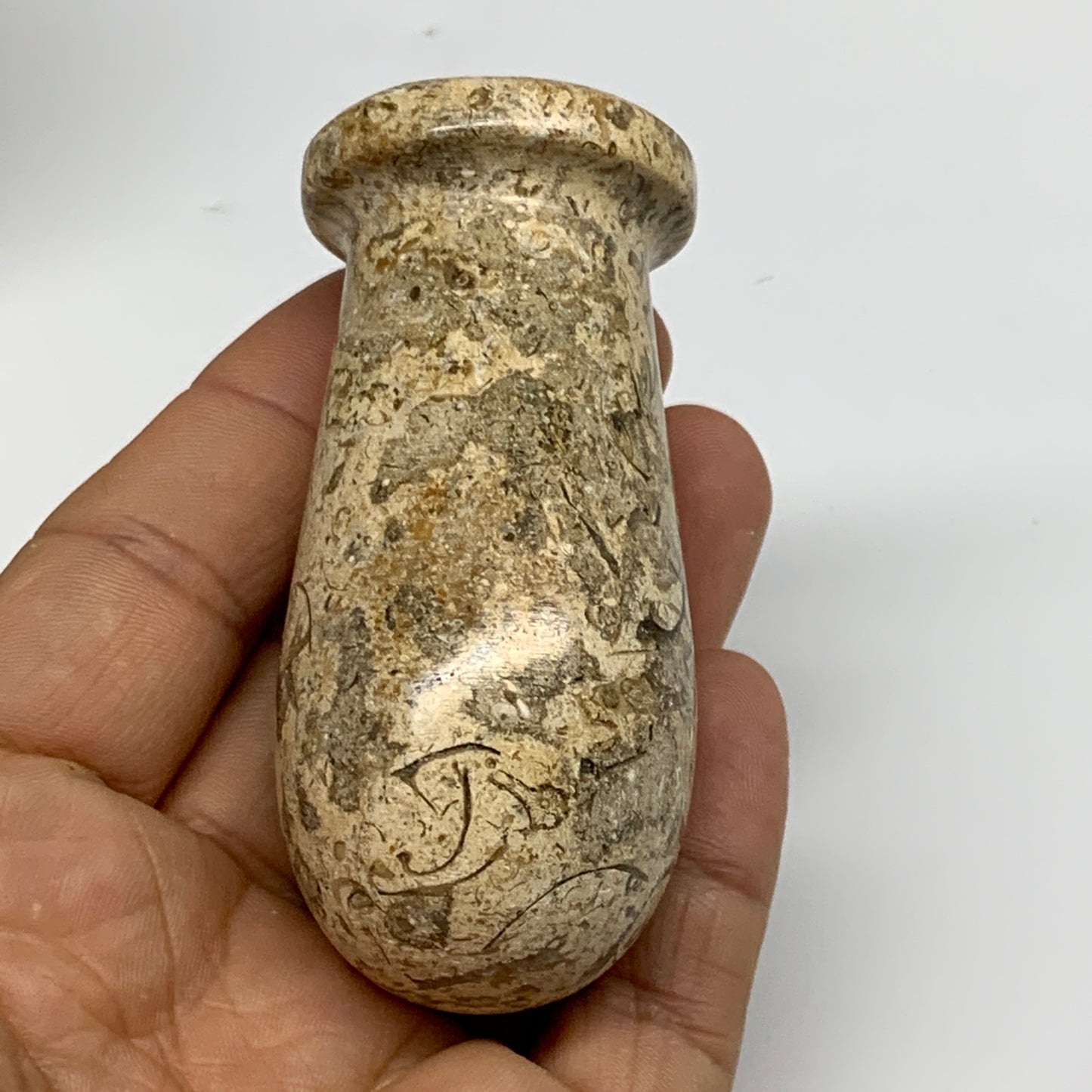 1.22 lbs,  3"x3", Natural Brown Fossils Crystal Pestle and Mortar Handmade, B325