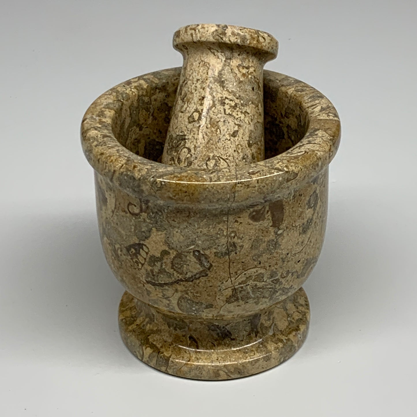 1.22 lbs,  3"x3", Natural Brown Fossils Crystal Pestle and Mortar Handmade, B325