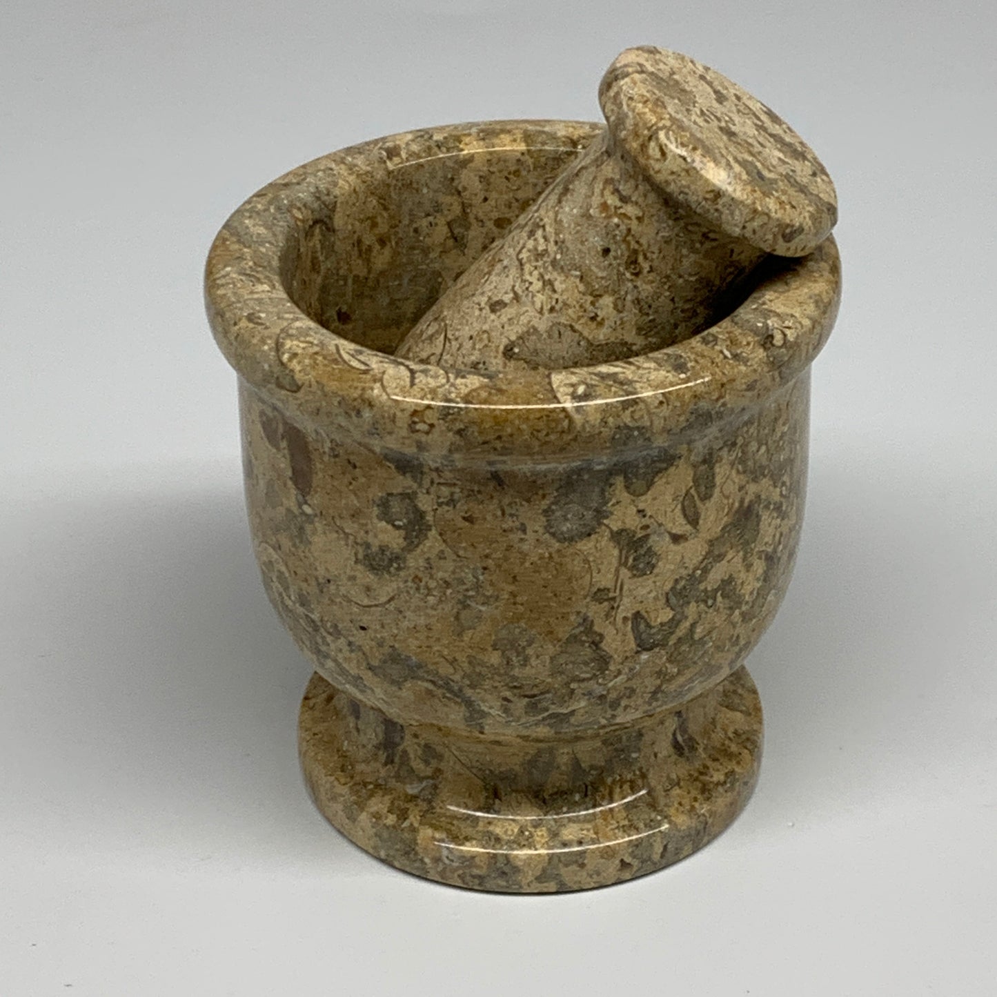 1.22 lbs,  3"x3", Natural Brown Fossils Crystal Pestle and Mortar Handmade, B325