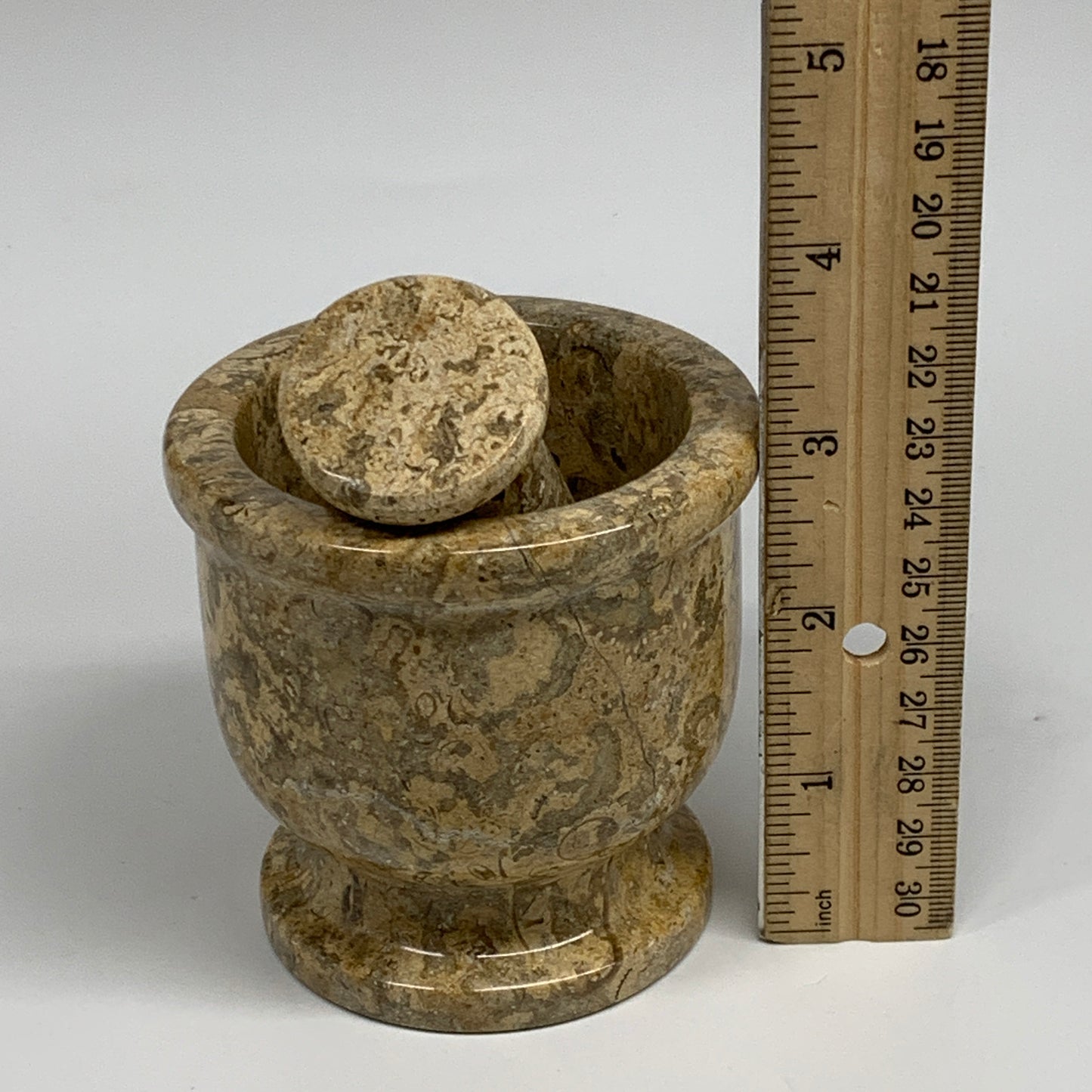 1.22 lbs,  3"x3", Natural Brown Fossils Crystal Pestle and Mortar Handmade, B325