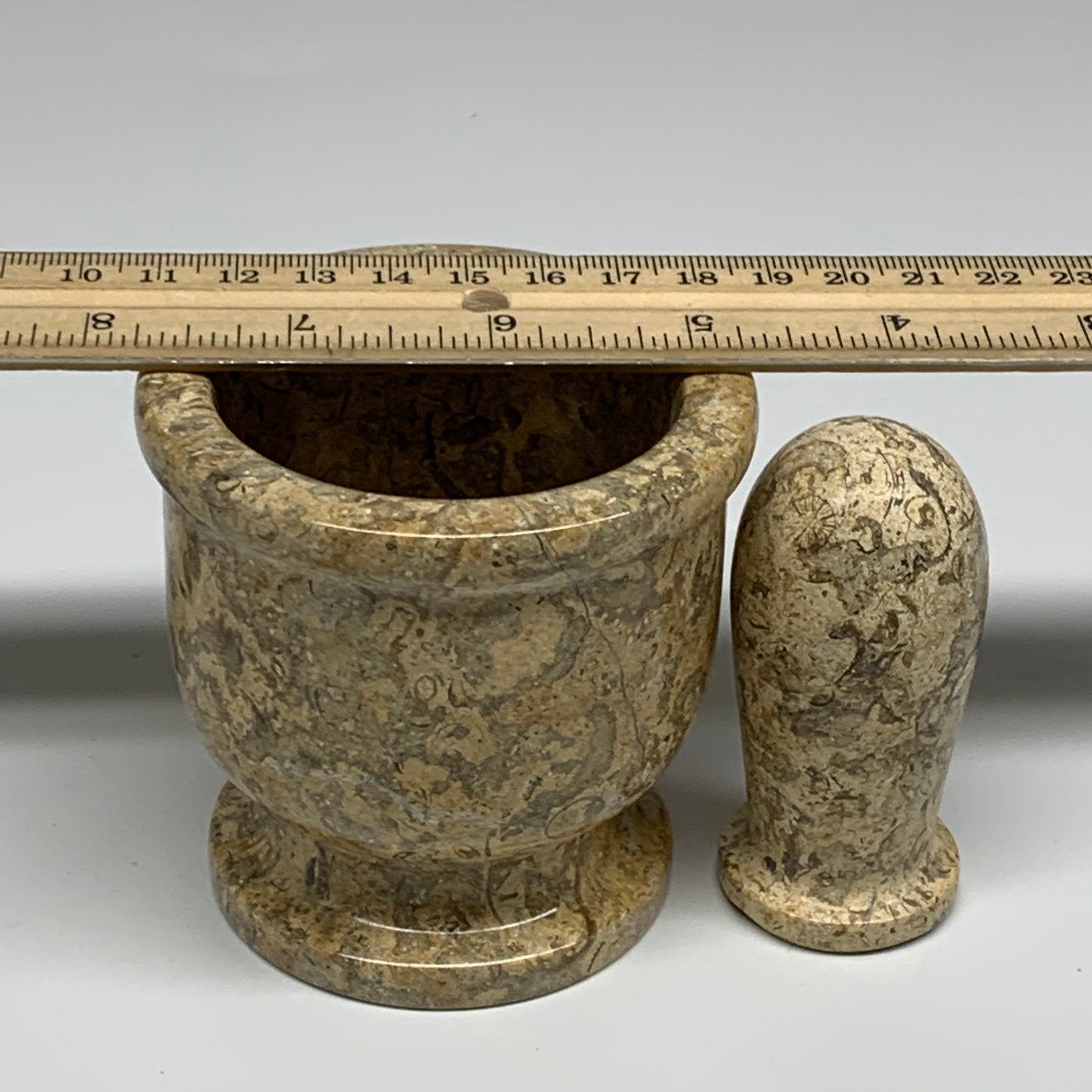 1.22 lbs,  3"x3", Natural Brown Fossils Crystal Pestle and Mortar Handmade, B325